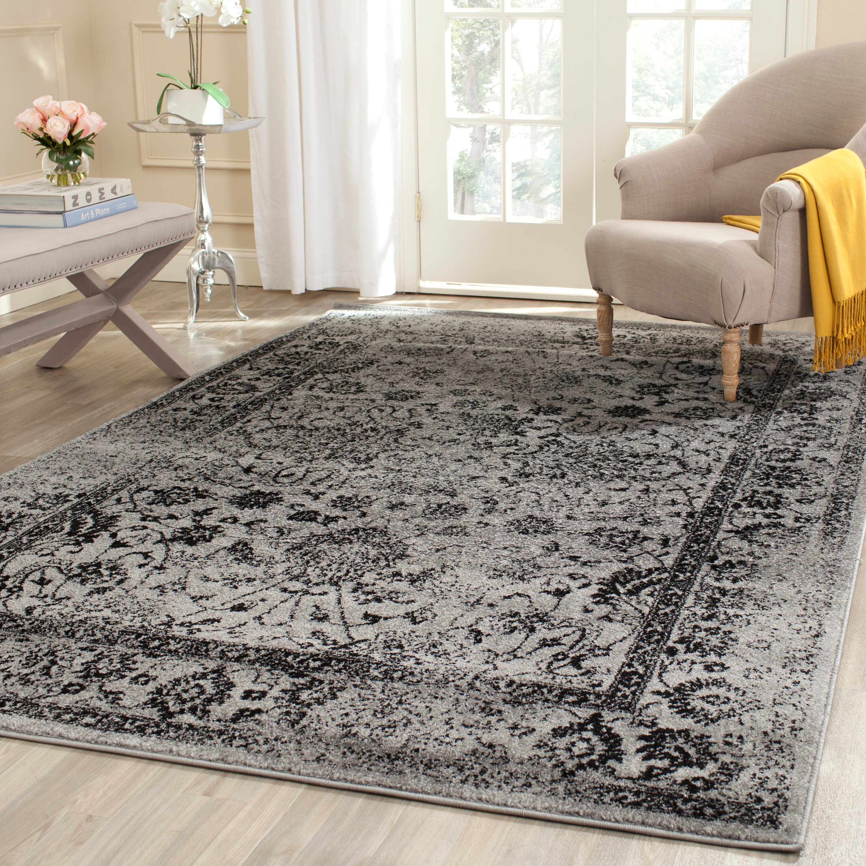 Safavieh ADR109B-6SQ Adirondack Kashan 6 x 6 (ft) Loomed Polypropylene Gray/Black Square Indoor Distressed/Overdyed Vintage Area rug