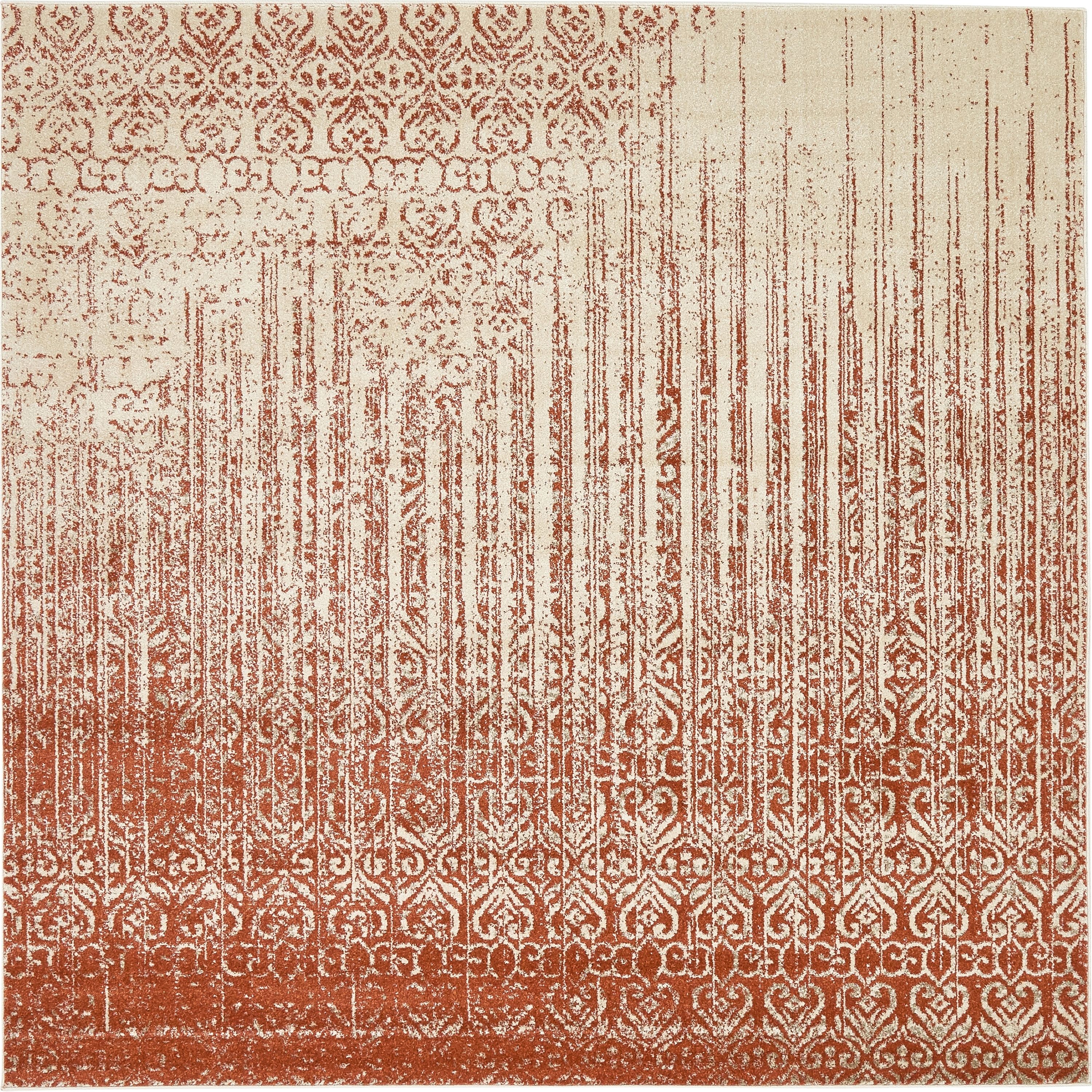 Unique Loom 3129490 Jennifer Del Mar 8 x 8 (ft) Loomed Polypropylene Red/Ivory Square Indoor Stripe Industrial Area rug