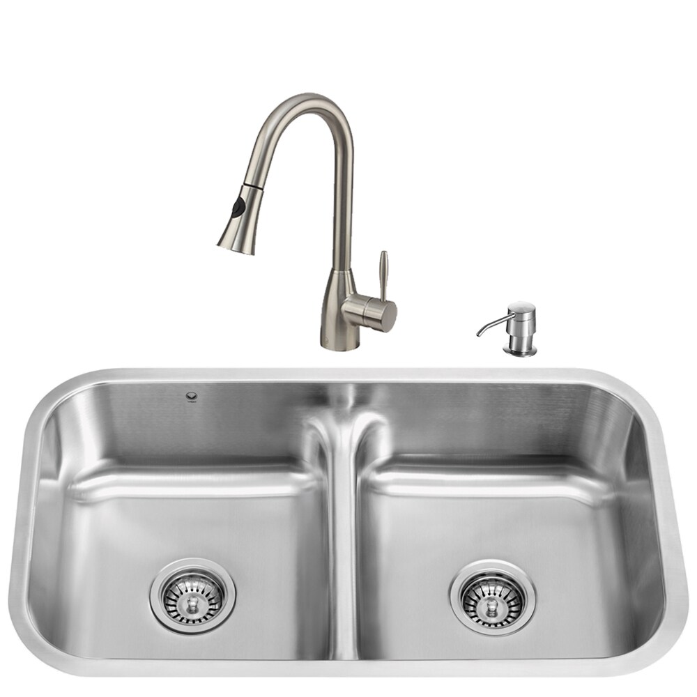 Vigo Undermount 18 In X 32 In Mattebrushed Steel Stainless Steel Double Equal Bowl Kitchen Sink 9219