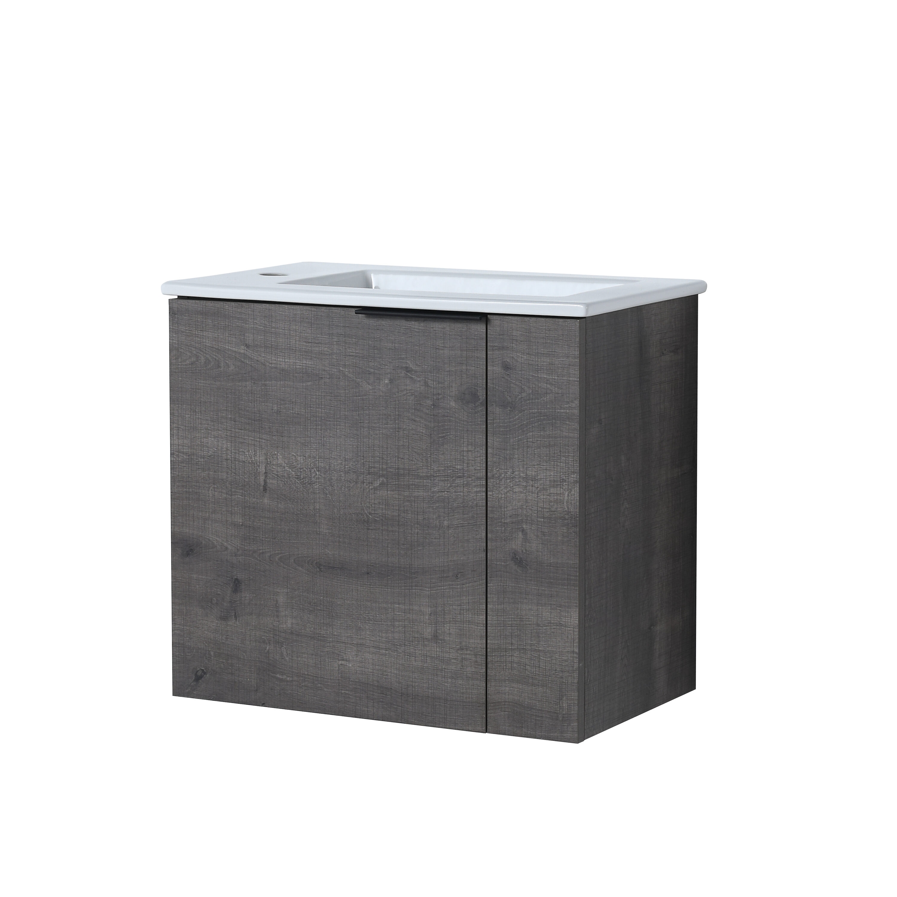 Ayelon FLV68776 22 Plaid Grey Oak Undermount Single Sink Floating Bathroom Vanity with White Ceramic Top