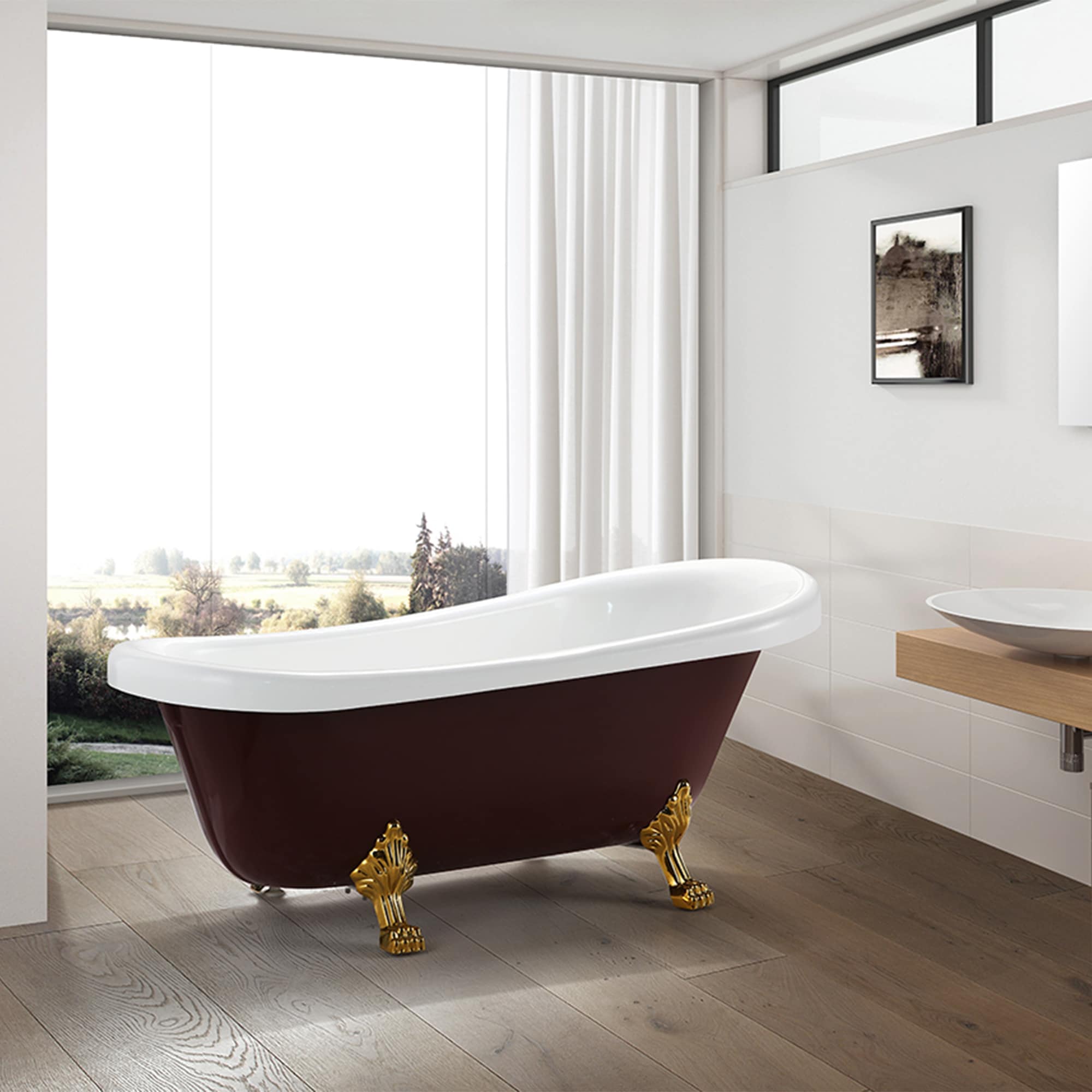 Vanity Art VA6311-RL 31.5-in x 67-in White/Polished Chrome Acrylic Oval Freestanding Soaking bathtub ( Left Drain )