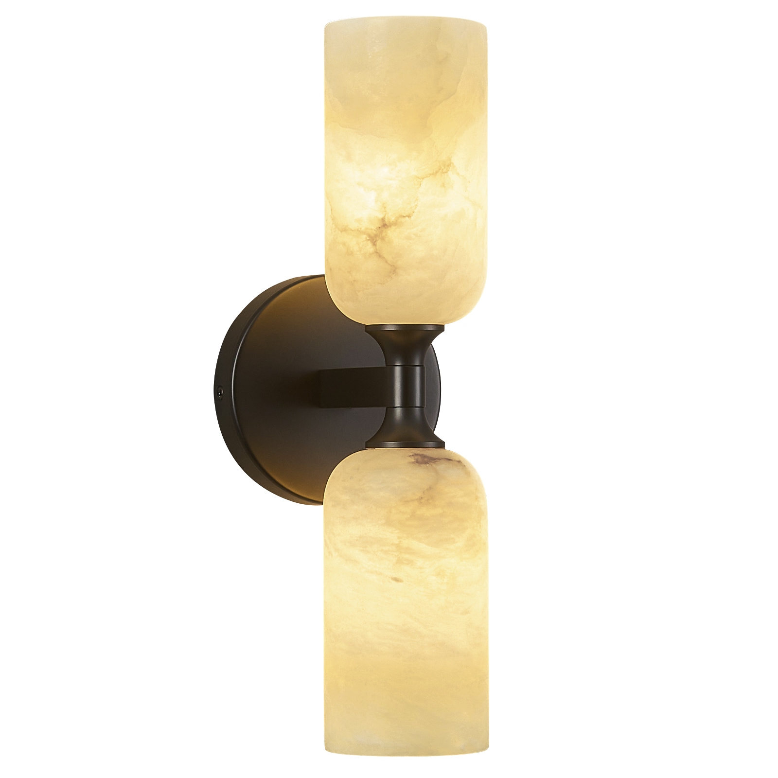 ZHLLMQ Modern 3.15in 2-Light Matte Black Finish Non-Integrated LED Vertical Double Cylinder Natural Alabaster Shade Modern Vanity Wall