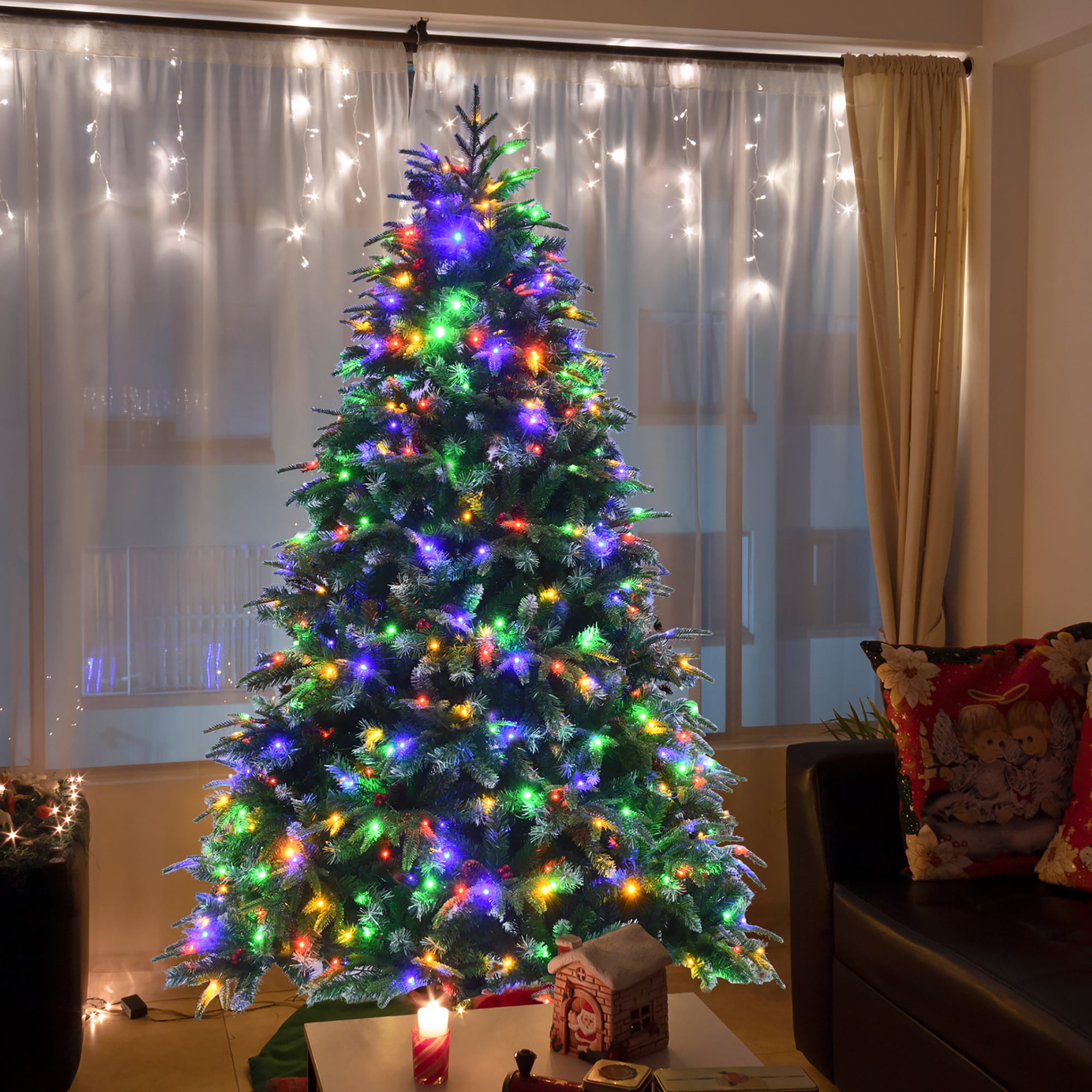 Costway 7-ft Pre-lit Artificial Christmas Tree with Multicolor LED ...