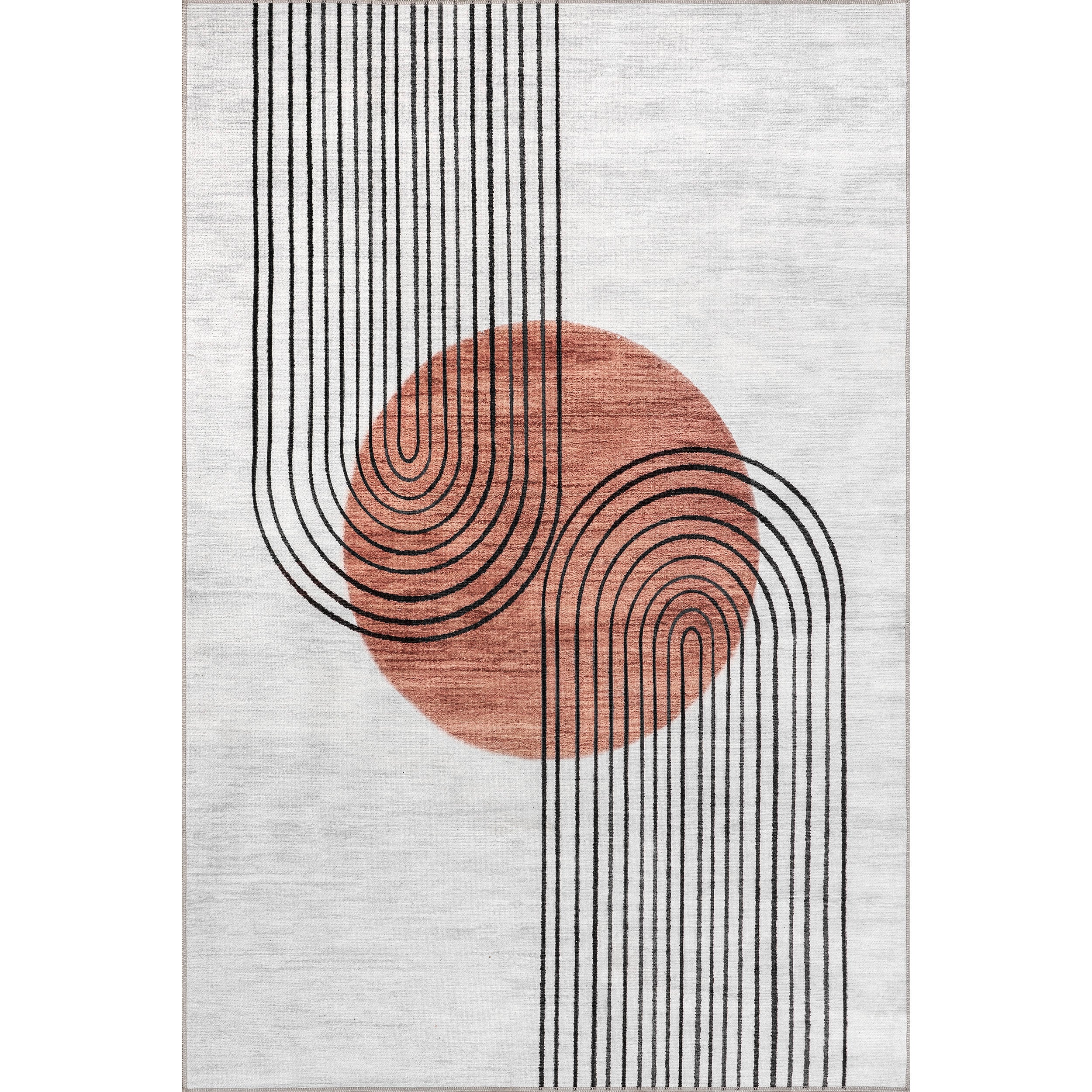 Burnt Orange and Dusty White Abstract 6' x 9' Synthetic Area Rug