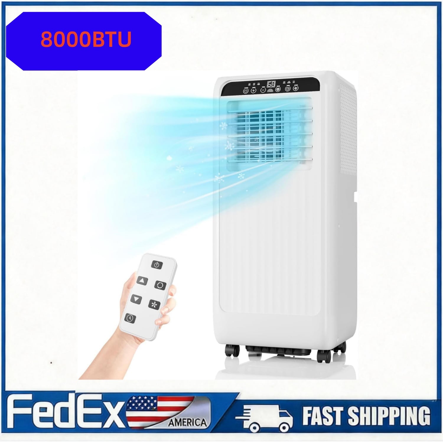 Qeetex 8000 BTU Portable Air Conditioner with Easy Roll Casters Energy Efficient  Quiet Operation Cools Rooms up to 350 Sq Ft  Remote Control  24-Hour Timer and  Window Kit Included