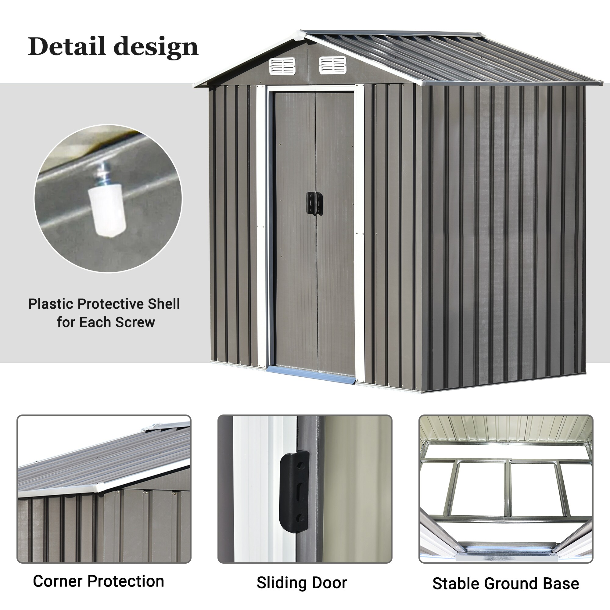 Clihome 6-ft x 4-ft Metal Storage Shed Galvanized Steel Storage Shed in ...