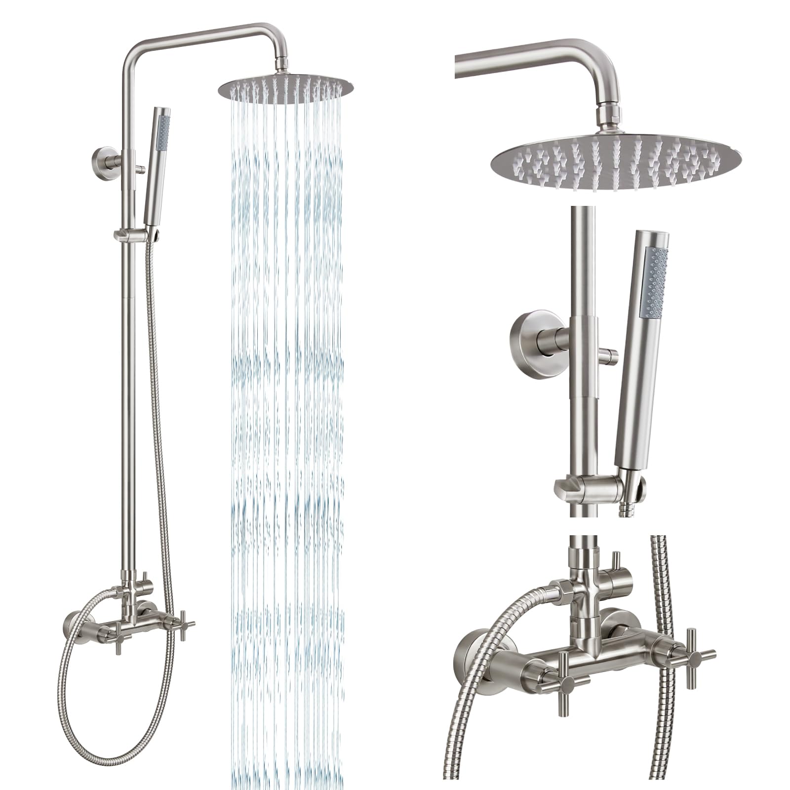 AOIZGMY  Outdoor Shower Fixtures SUS304 Stainless Steel Rain Shower Kit Faucet High Pressure Wall Mount 2 Dual Function 8 Inch Showerhead and