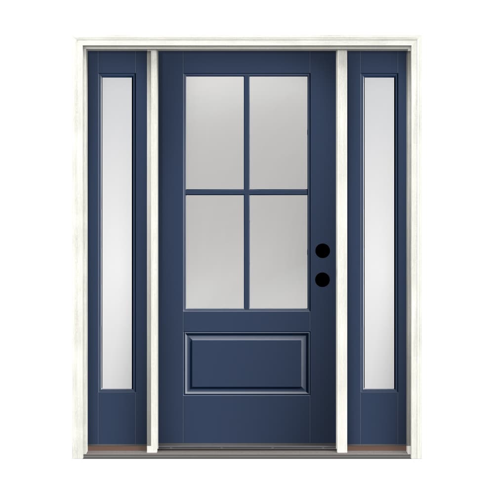 Therma-Tru Benchmark Doors 68-in x 80-in Fiberglass 3/4 Lite Left-Hand Inswing Navy Painted Prehung Single Front Door with Sidelights with Brickmould -  TTB642975SOS