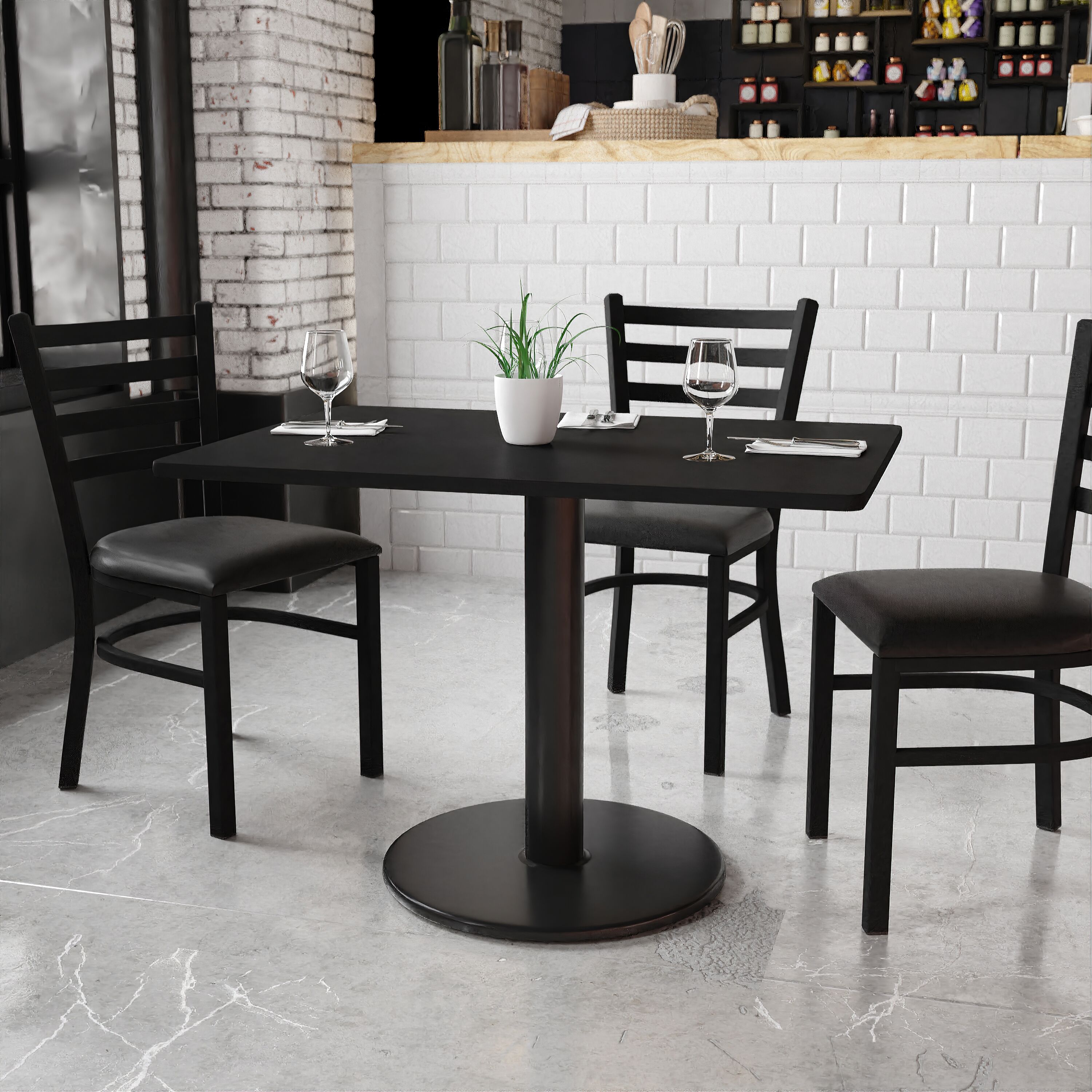 Flash Furniture 889142006138 Black Contemporary/Modern Dining Table, Wood veneer with Black Metal Pedestal Base 42-Inches L x 31.13-Inches H