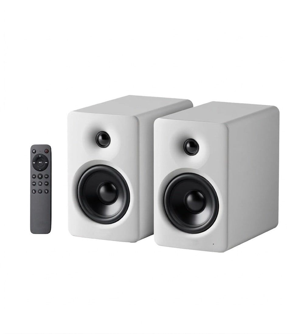 Misopily 100W RMS Desktop Computer Speakers Hi-Res Audio Bluetooth 6.0 HDMI eARC Optical USB-C AUX Input SUB Out Remote 1 Piece White #LMS0423S12