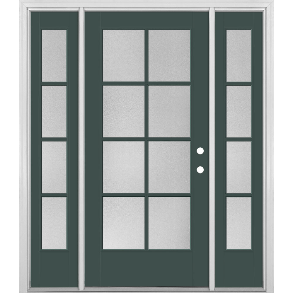 Masonite 1524503 60-in x 80-in x 4-9/16-in Fiberglass Full lite Left-hand inswing Evergreen Painted Prehung Single door with sidelights Front Door with Brickmould Insulating core Simulated divided light