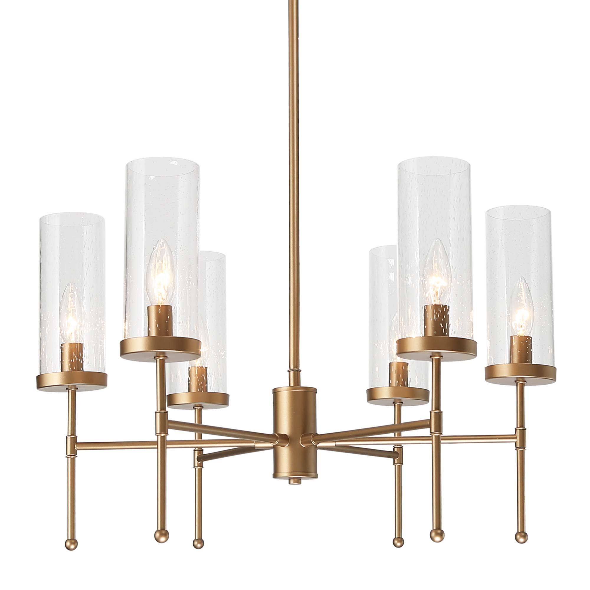 LNC Layla 6-Light Matte Gold with Cylinder Seeded Glass Candle Modern/ Contemporary LED Dry rated Chandelier in the Chandeliers department at