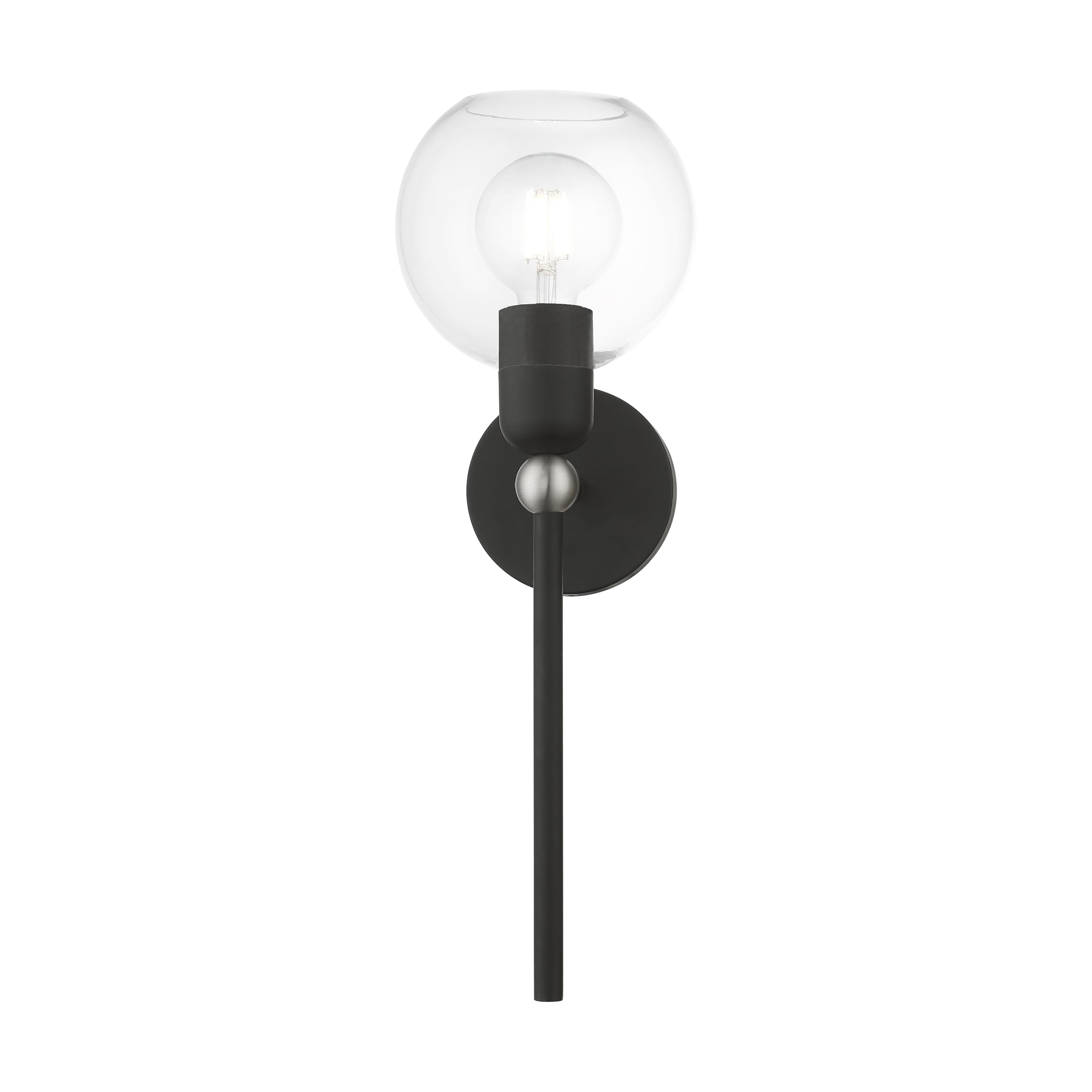 Black and Brushed Nickel 1-Light Sconce with Clear Glass Shade