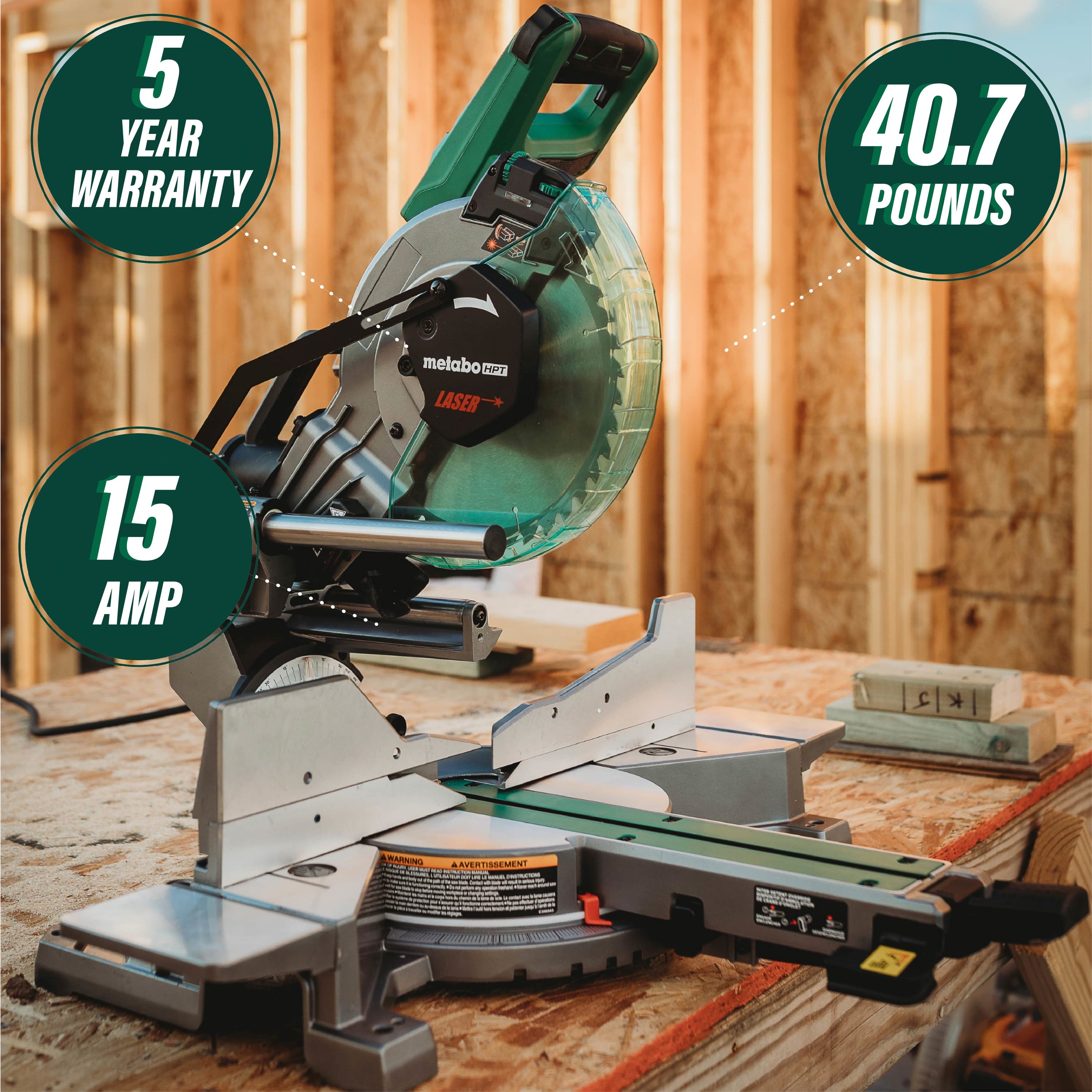 Metabo HPT 10-in 15-Amp Dual Bevel Sliding Compound Corded Miter Saw with  Laser Guide in the Miter Saws department at