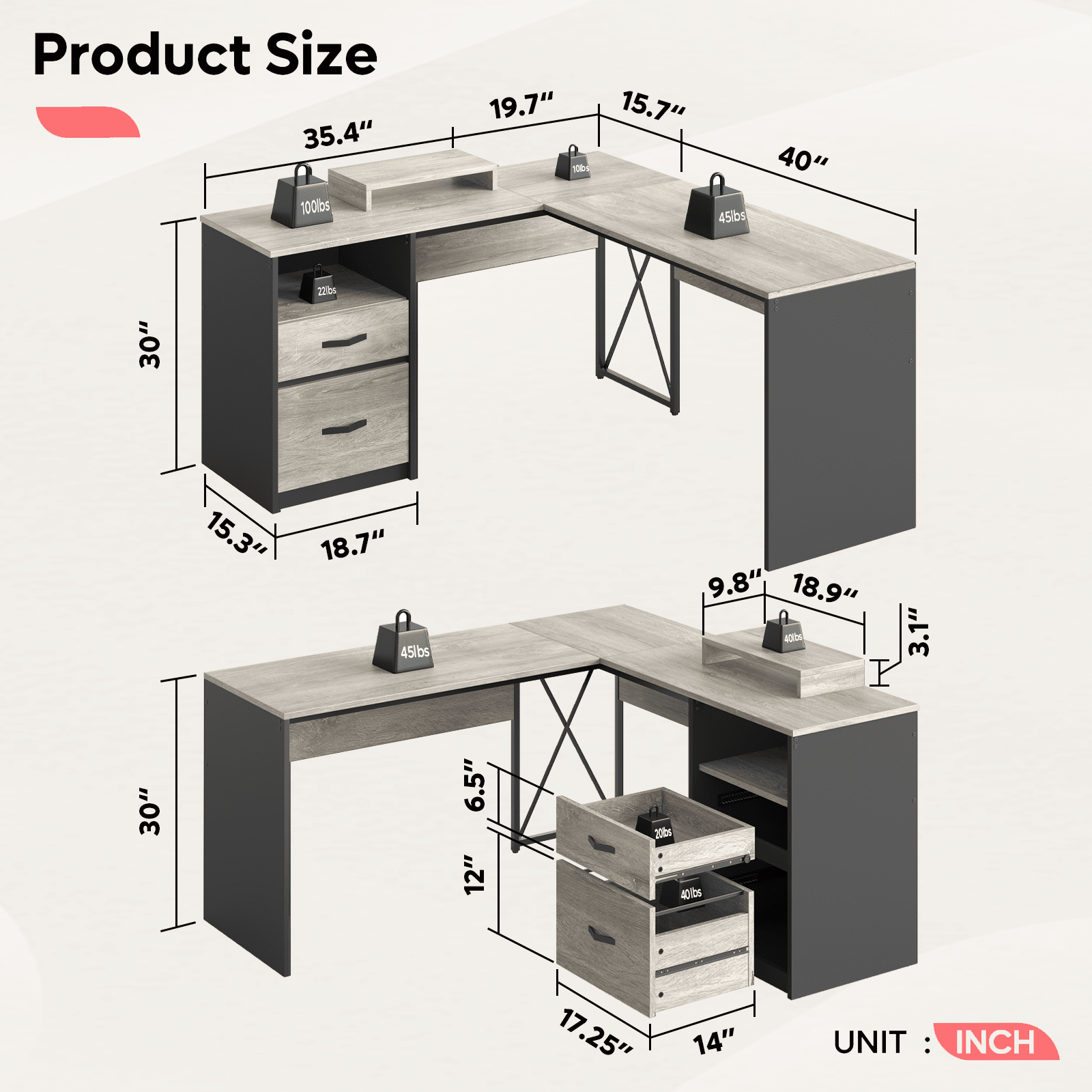 Bestier LOW-H103314A-RGOL desks - View #6