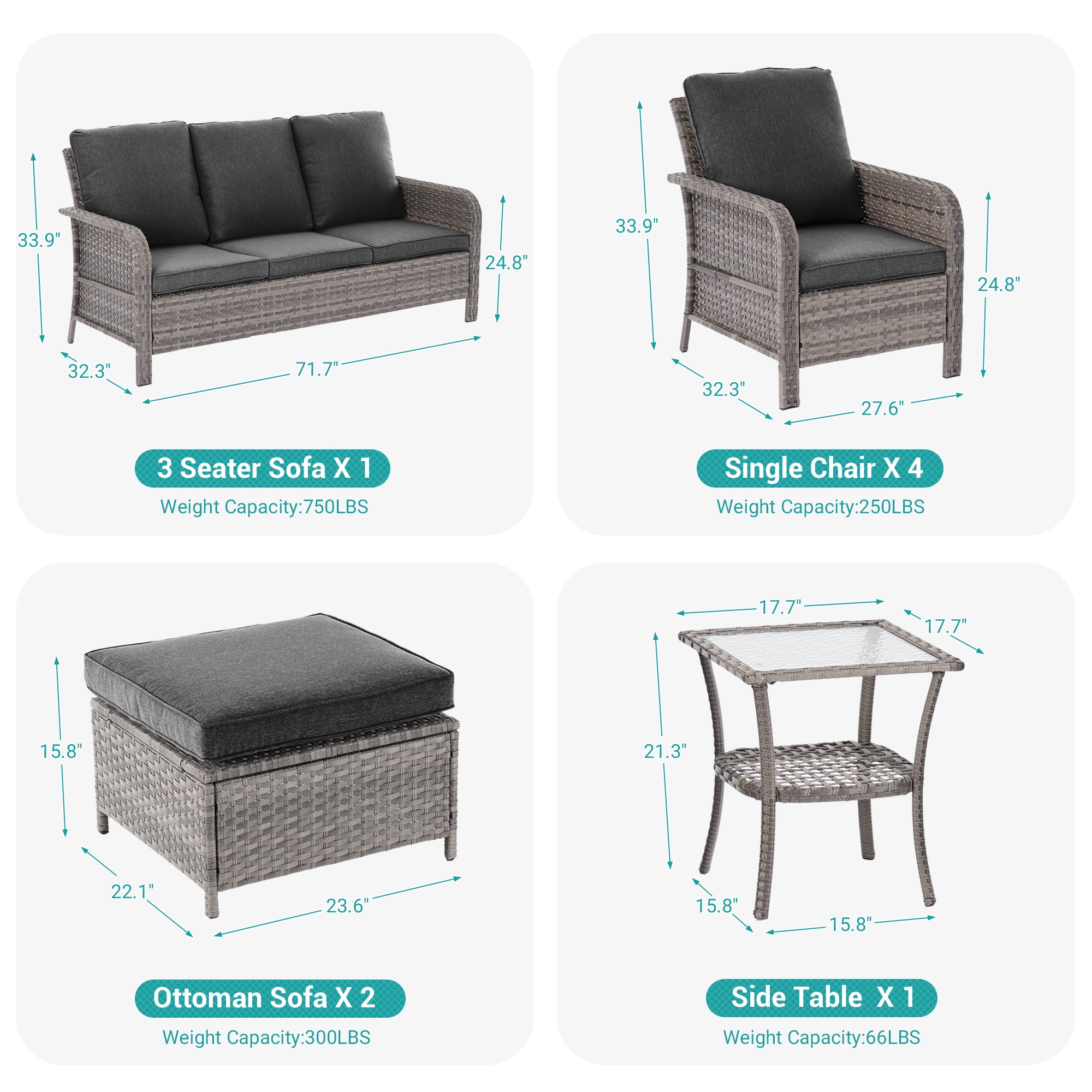 Sonkuki SD-PS-155HBK-S2T2 Patio-Conversation-Sets - View #3