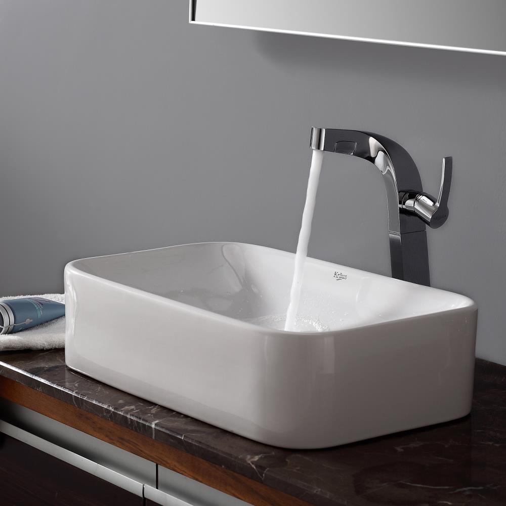 Kraus White Ceramic Vessel Rectangular Traditional Bathroom Sink With