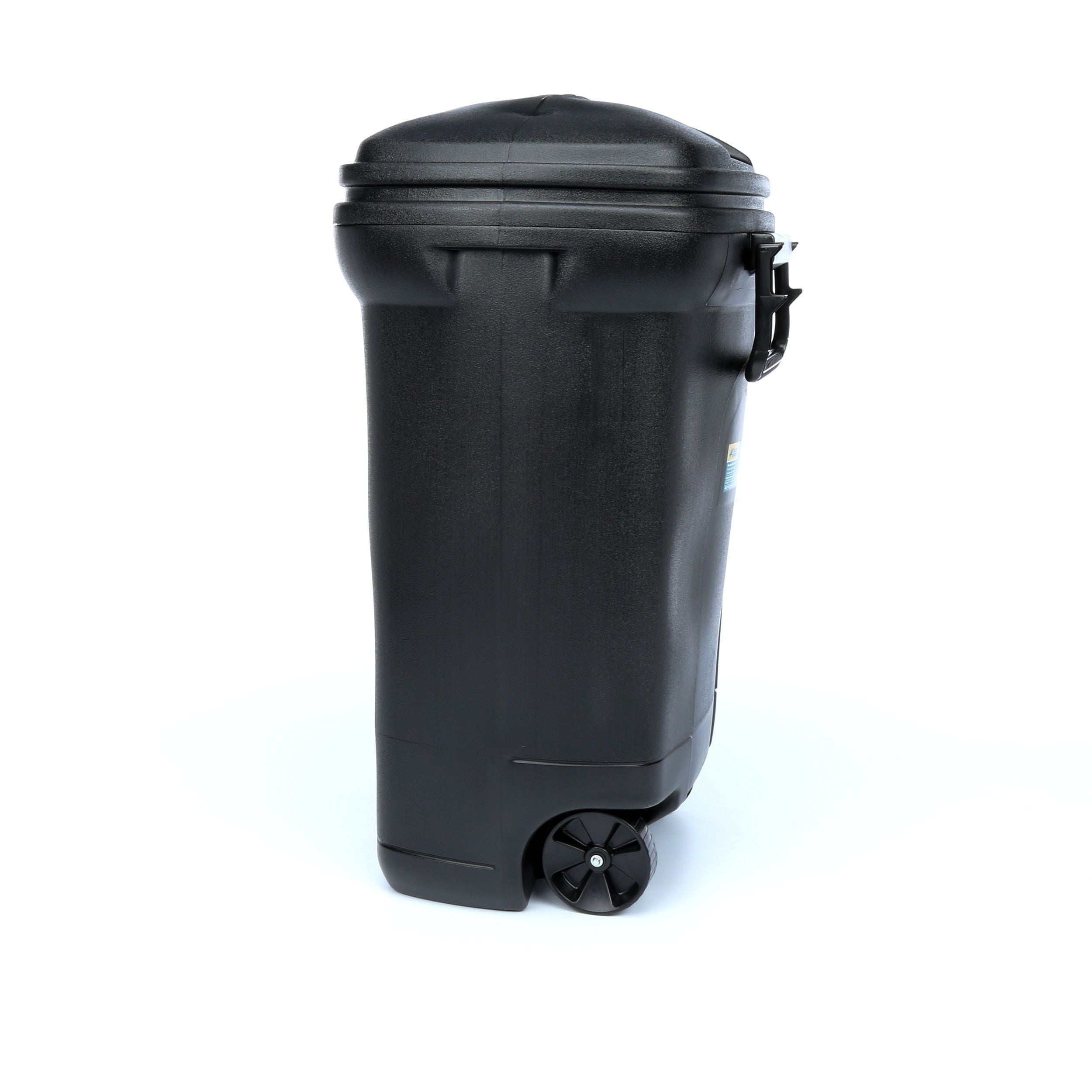 Black Wheeled Trash Can Garbage Bin w/ Lid Rolling Wheels Outdoor Large 45 Gal 