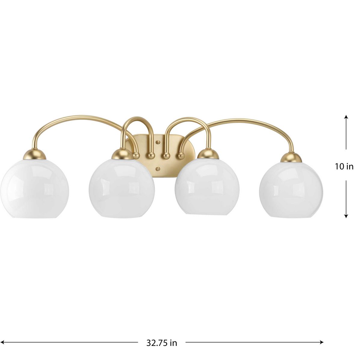 Carisa 4-Light Gold Bath Wall Light with White Glass Globes