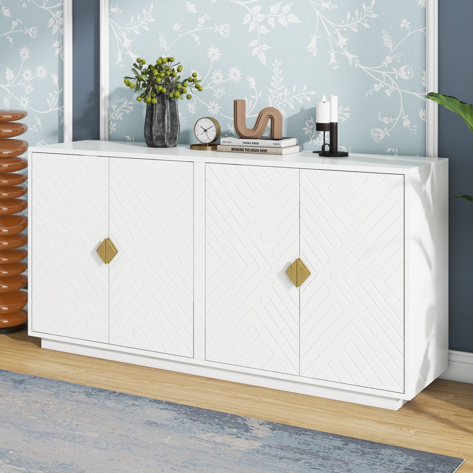 Qualler TRAPR0154K Contemporary/Modern White Rubberwood Sideboard