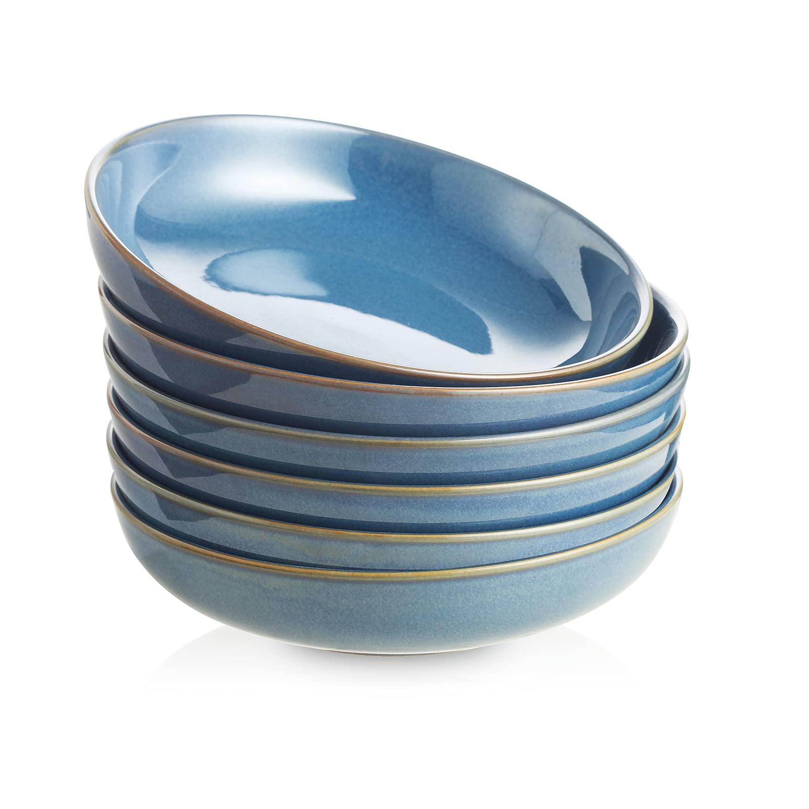 Aoibox  Porcelain 8 inch Pasta Bowls 26 oz Serving Salad and Dessert Bowls Set of 6 Blue Glaze Microwave Safe
