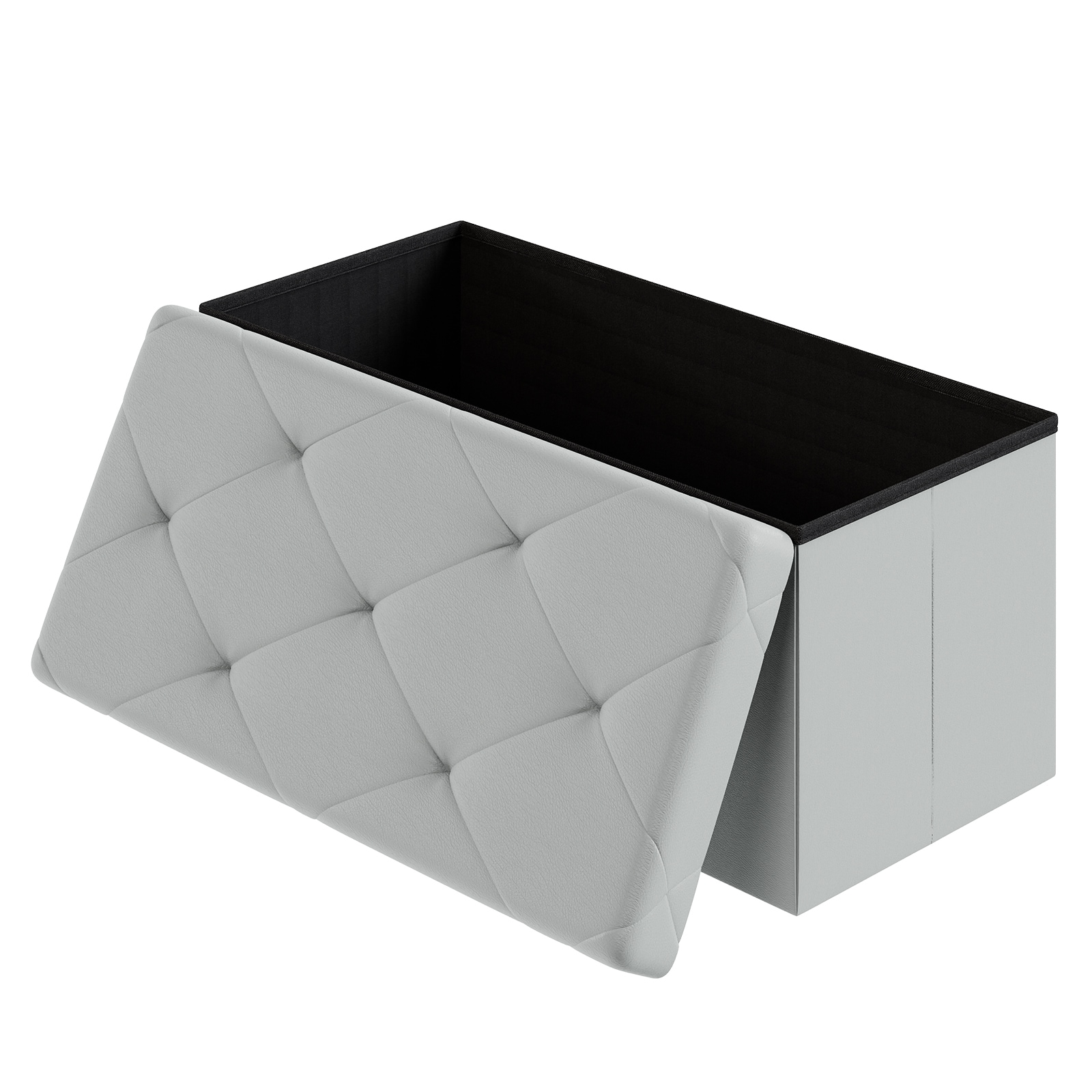 Sweetcrispy - Modern Gray Faux Leather Storage Ottoman Bench 30-in x 15-in x 15-in