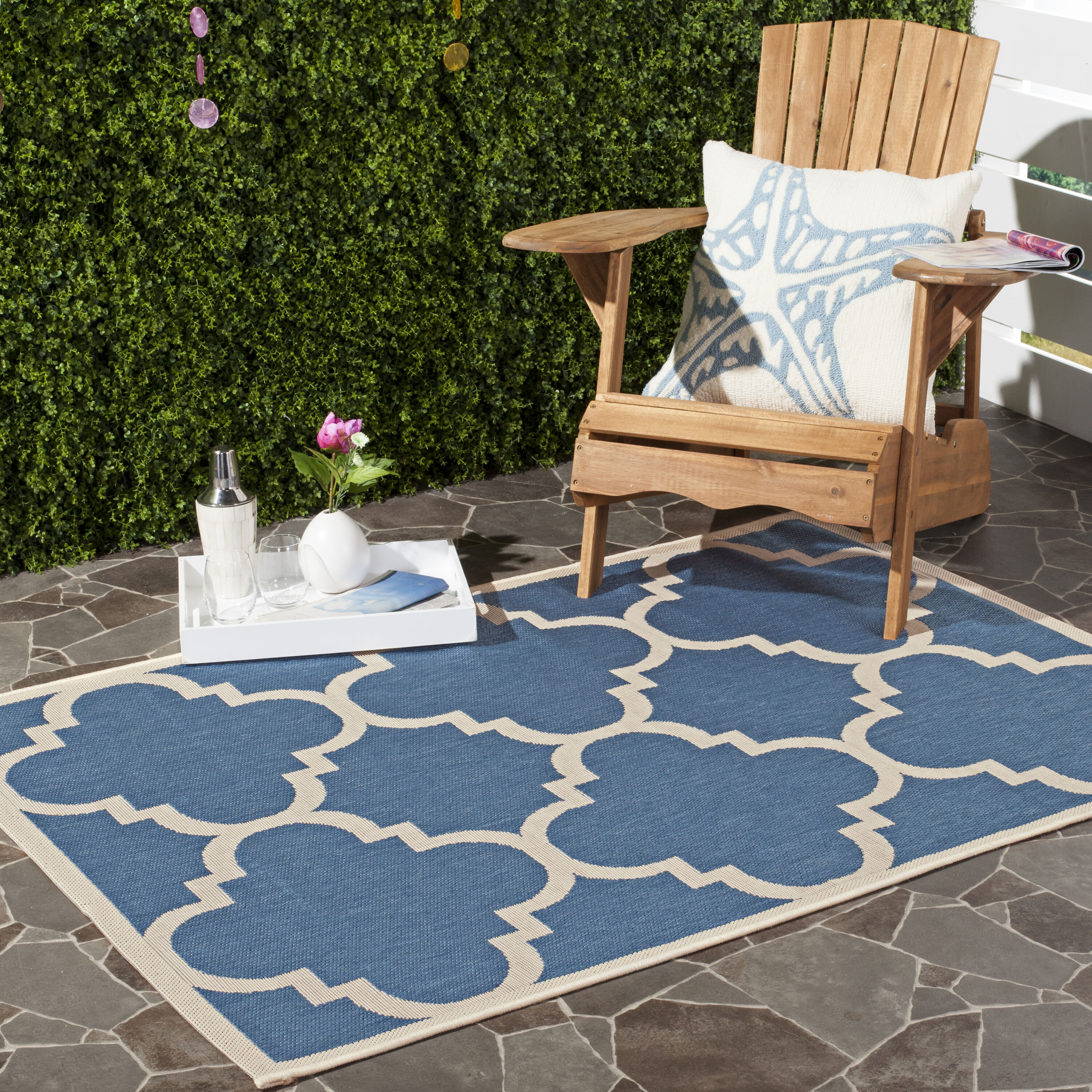 Safavieh CY6243-243-4 Courtyard Lihue 4 x 6 (ft) Loomed Polypropylene Blue/Beige Rectangular Indoor/Outdoor Geometric Coastal Area rug