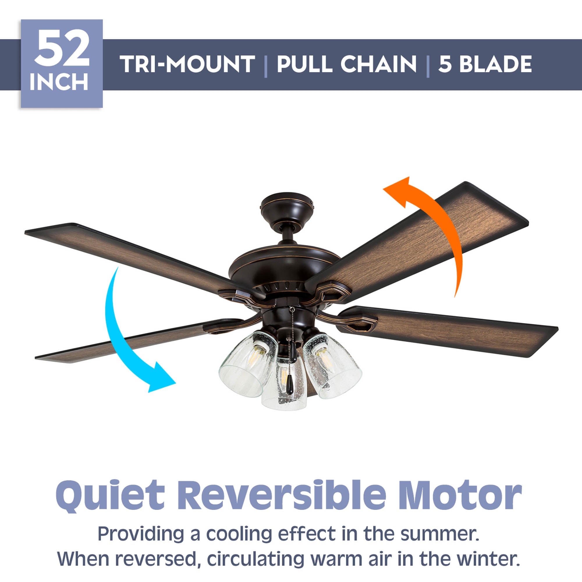 Whitaker Point 52-Inch Oil Rubbed Bronze Ceiling Fan with Driftwood Blades and LED Light