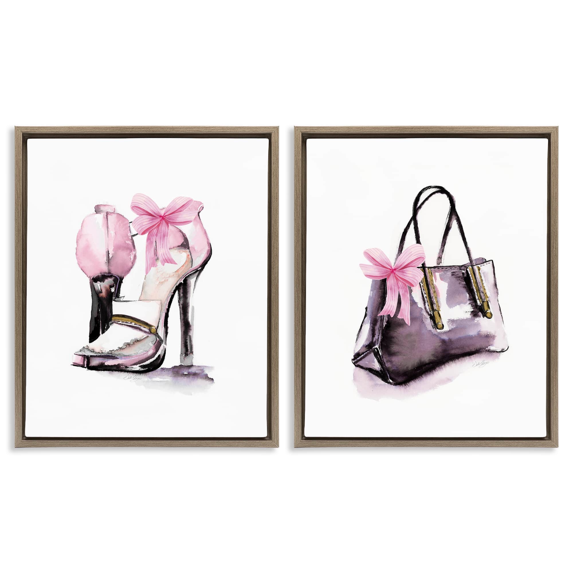Stupell Industries B2-750-FFE-2PC-16X20 Luxury Shoes and Handbag 2 Piece Brown Framed Floater Canvas Set By Stella Chang 17 x 21