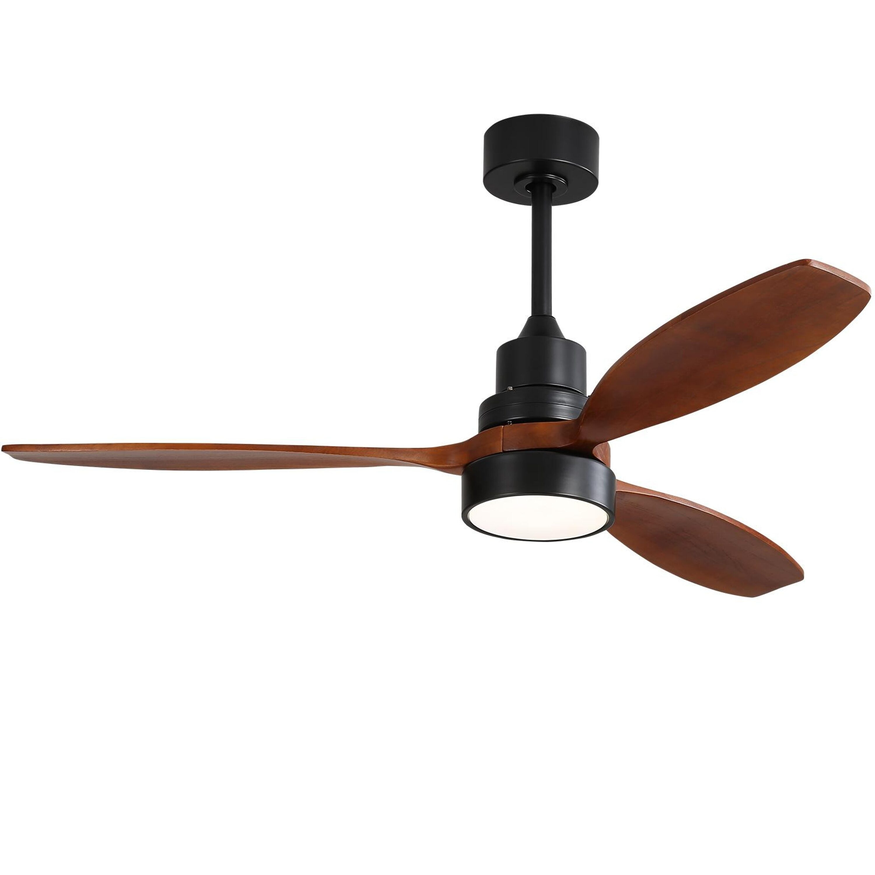Bayfeve BFKS-47232-CF Adjustable Speed 52-in Color-Changing Integrated LED Outdoor Black with Walnut Color Solid wood Blades Ceiling Fan With Light and Remote ( 3 -Blade )