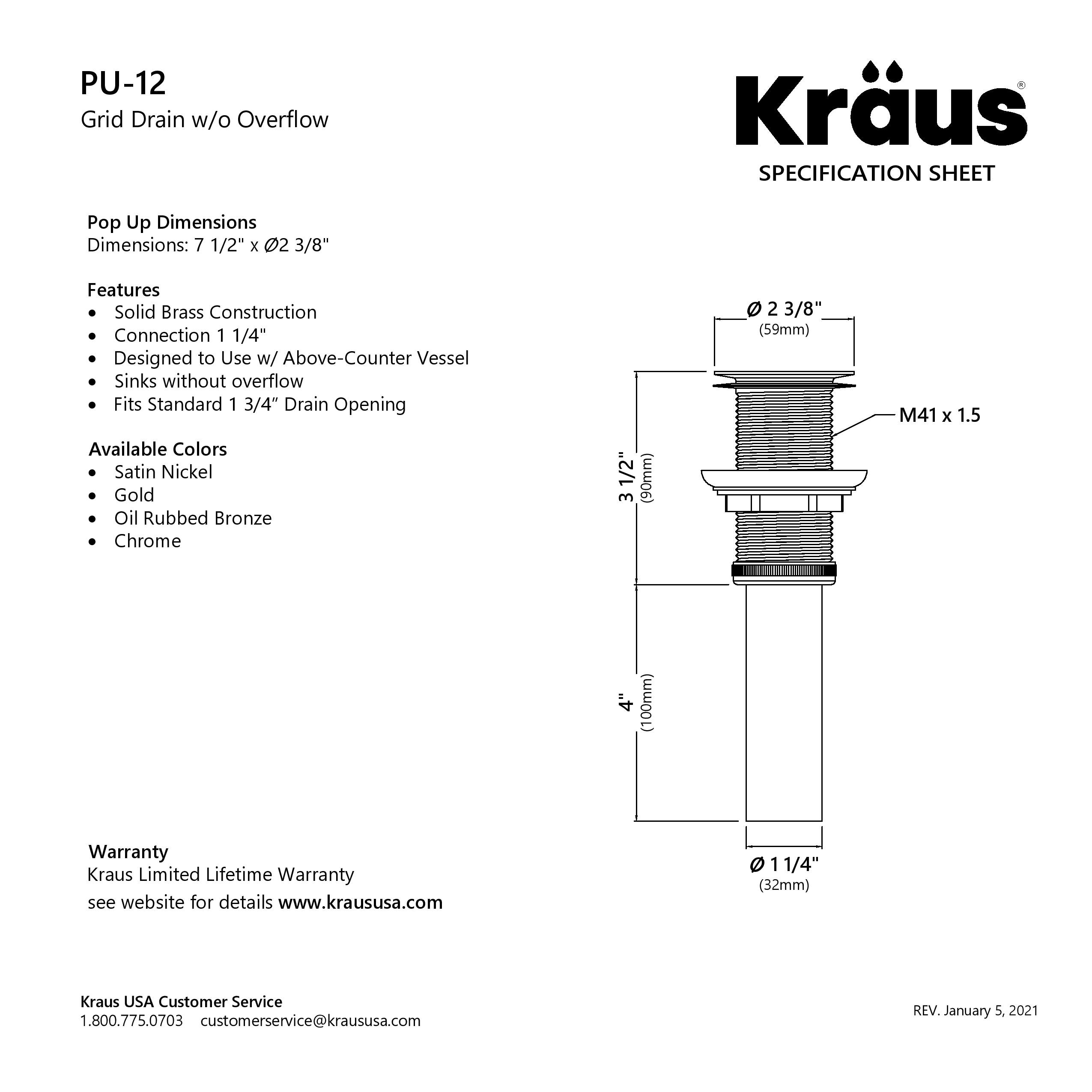 Kraus PU-12-MR-1CH Popup-Drains-Accessories - View #4