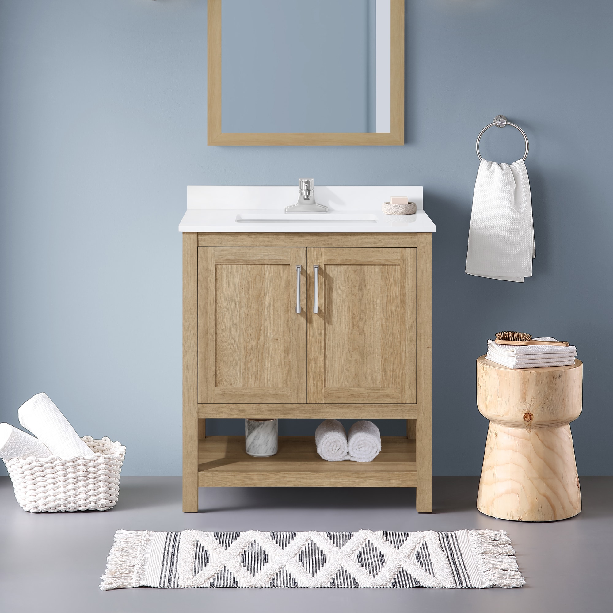 Albury 30-in White Oak Undermount Single Sink Bathroom Vanity with White Engineered Marble Top | - OVE Decors 15VVAR-ALBU30-124