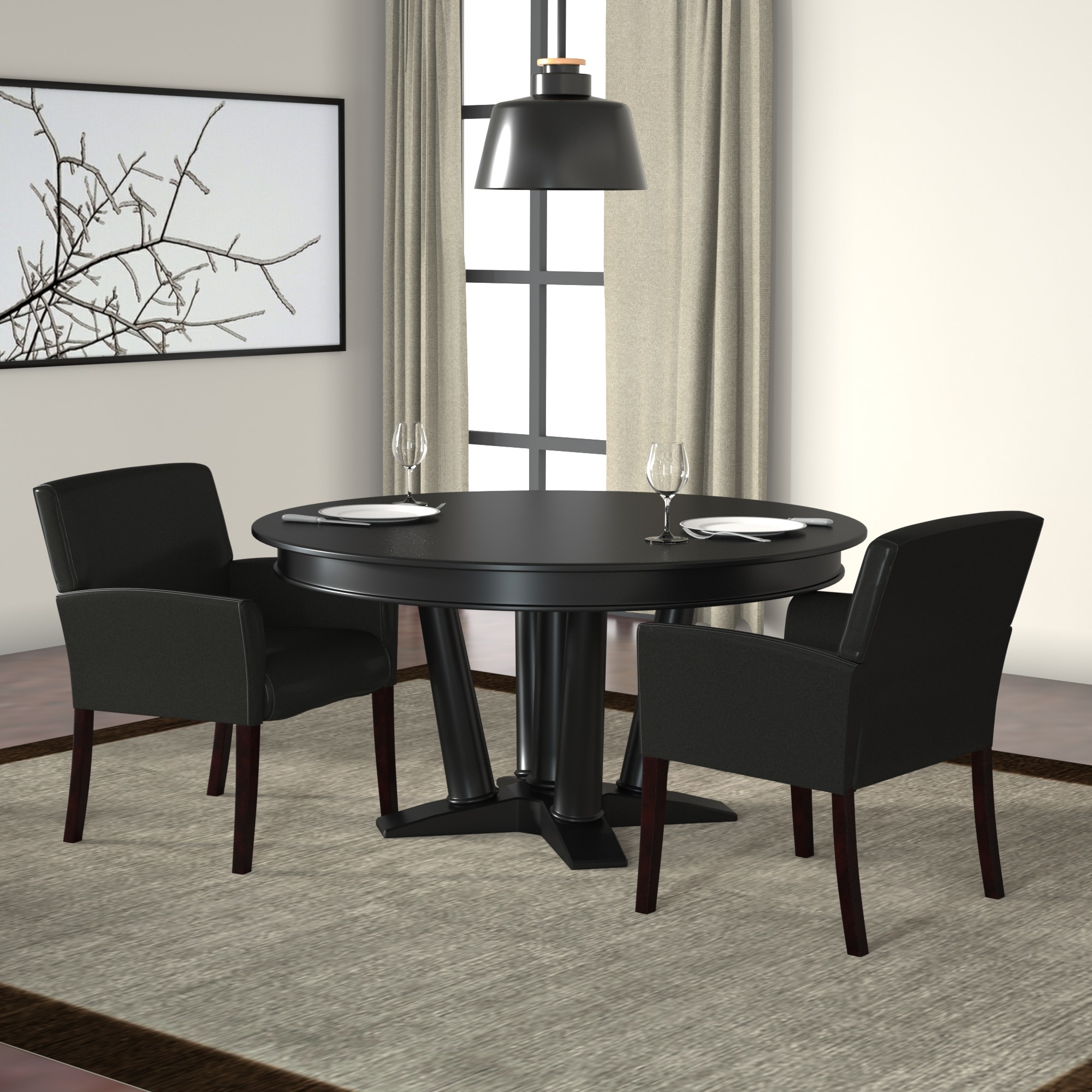Black Vinyl Box Arm Guest Chair with Mahogany Legs