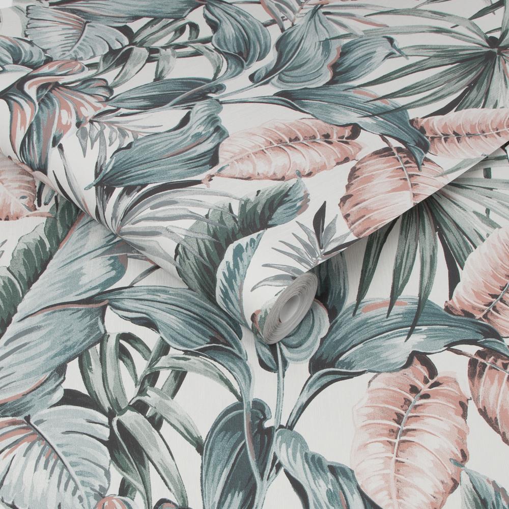 Superfresco Easy Leaves Exotique Green and Pink Wallpaper Sample in the ...