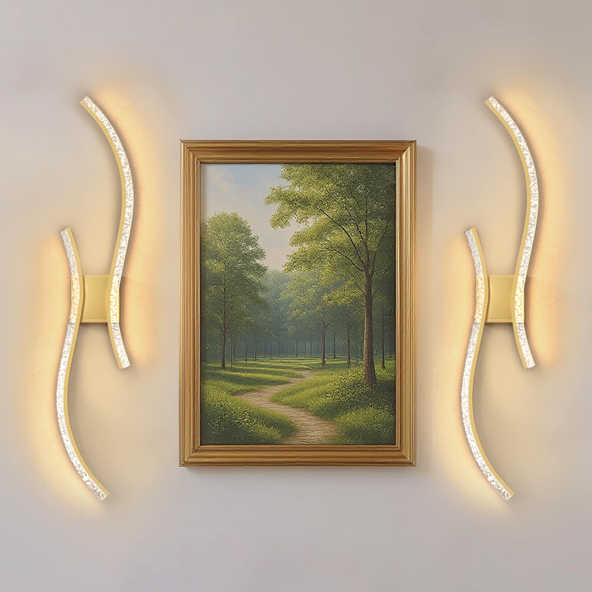 DORESshop 39.4 in 2 Pack Gold Rechargeable LED Wall Lights Double Wave Design 6W Remote Control 2CCT Dimmable Timer 8000mAh Battery for Living Room Bedroom or Entryway