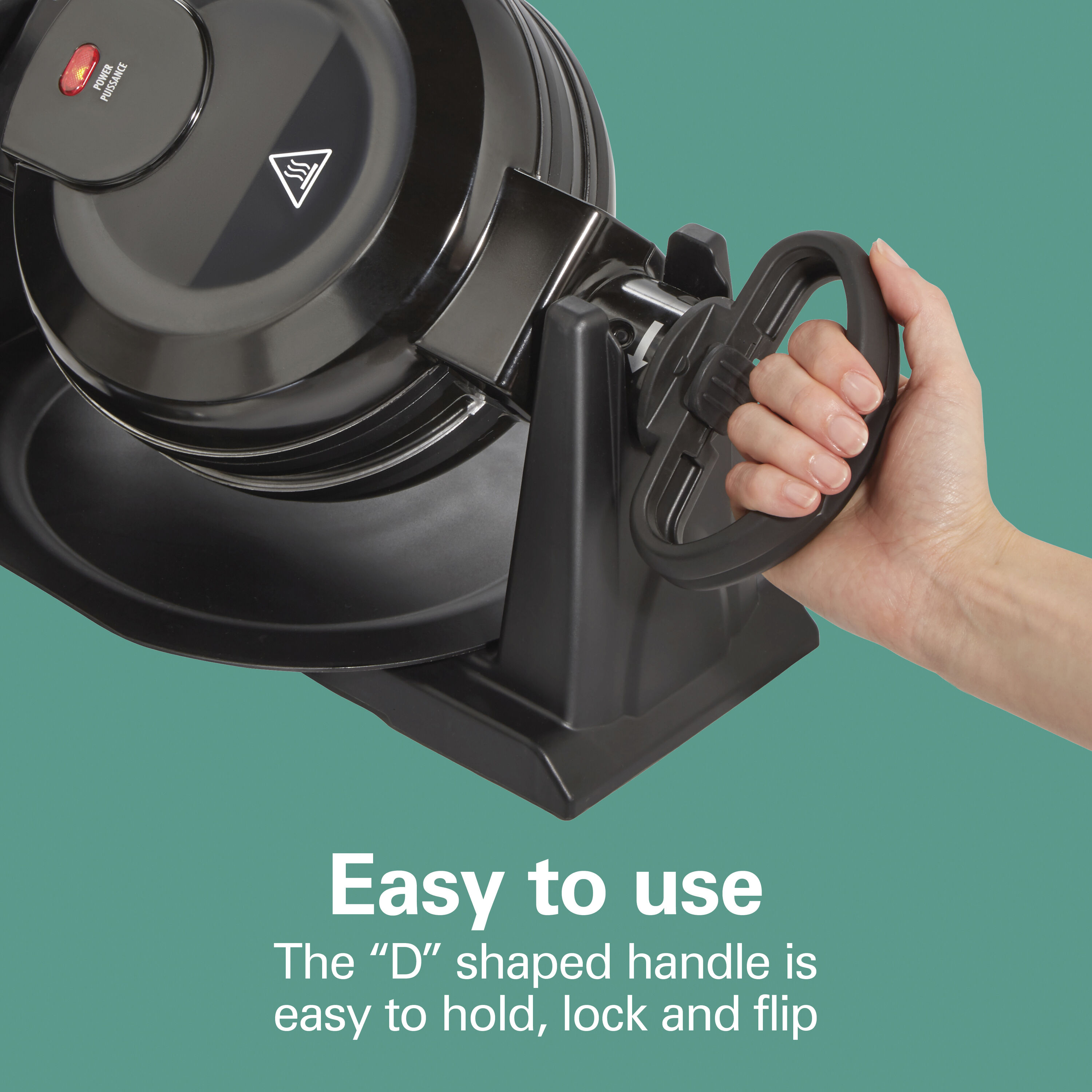 Black Rotating Double Belgian Waffle Maker with Nonstick Plates