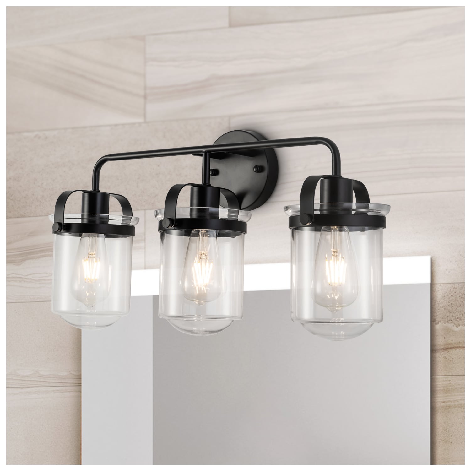 Tenleaf Industrial Black Vanity Light Fixtures with 3 Lights and Clear Glass Shade for Bathroom Kitchen and Dinning Room
