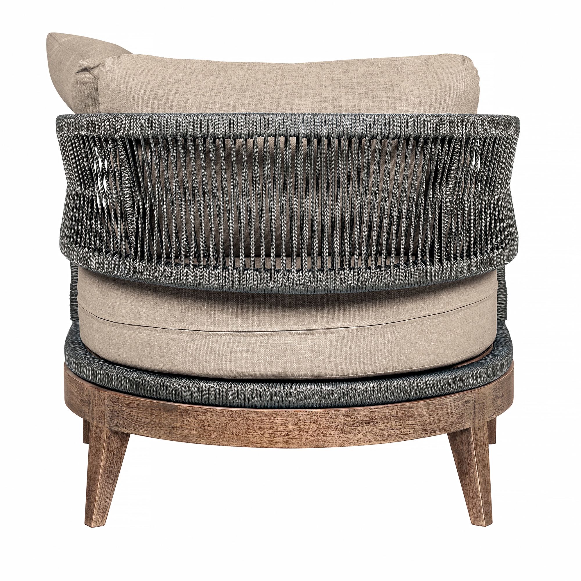 Orbit Eucalyptus Wood Outdoor Chair with Gray Rope and Taupe Cushions