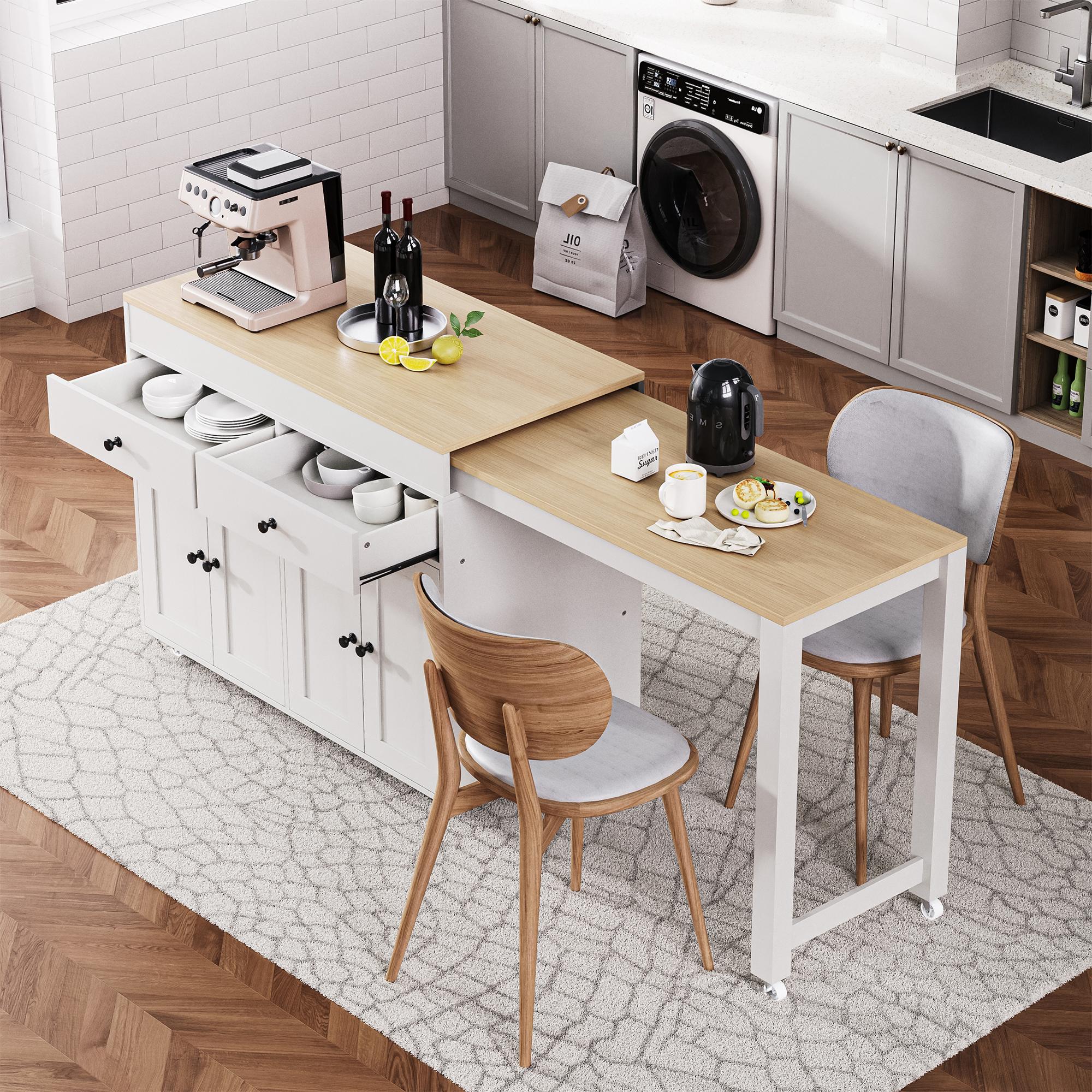 Bayfeve BF-707S09W-IN White MDF Base with MDF Rolling Kitchen Island ( 19.8-in x 51.1-in x 36.3-in )