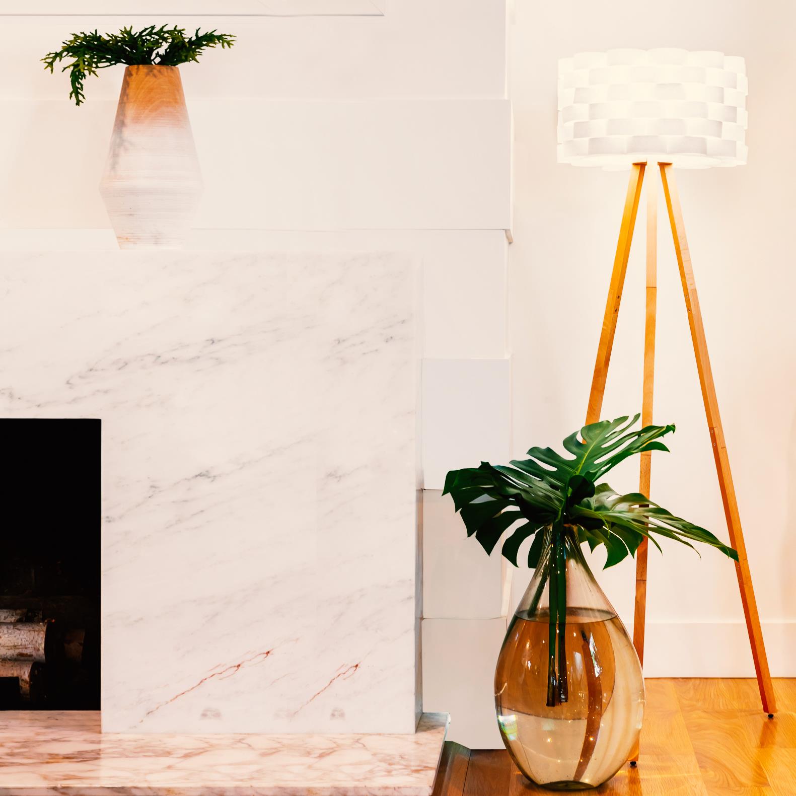 Alexa-Enabled White Wood Tripod LED Floor Lamp for Kids' Nursery
