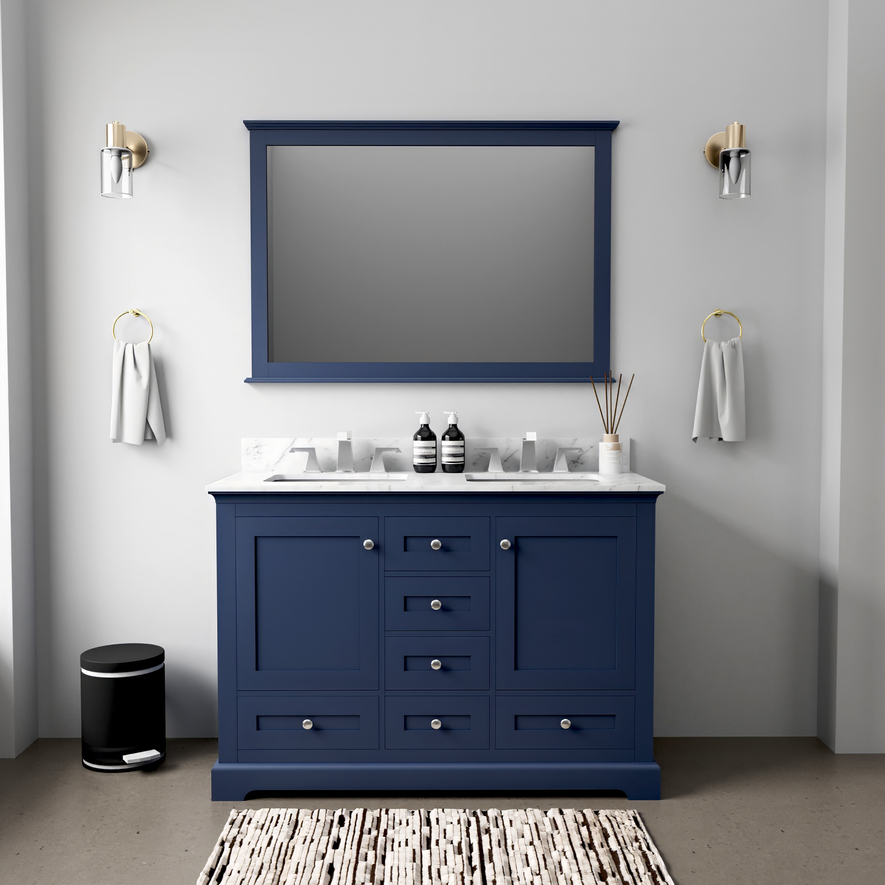 Lexora LD342248DE00000 Dukes 47-in Navy Blue Bathroom Vanity Base Cabinet without Top