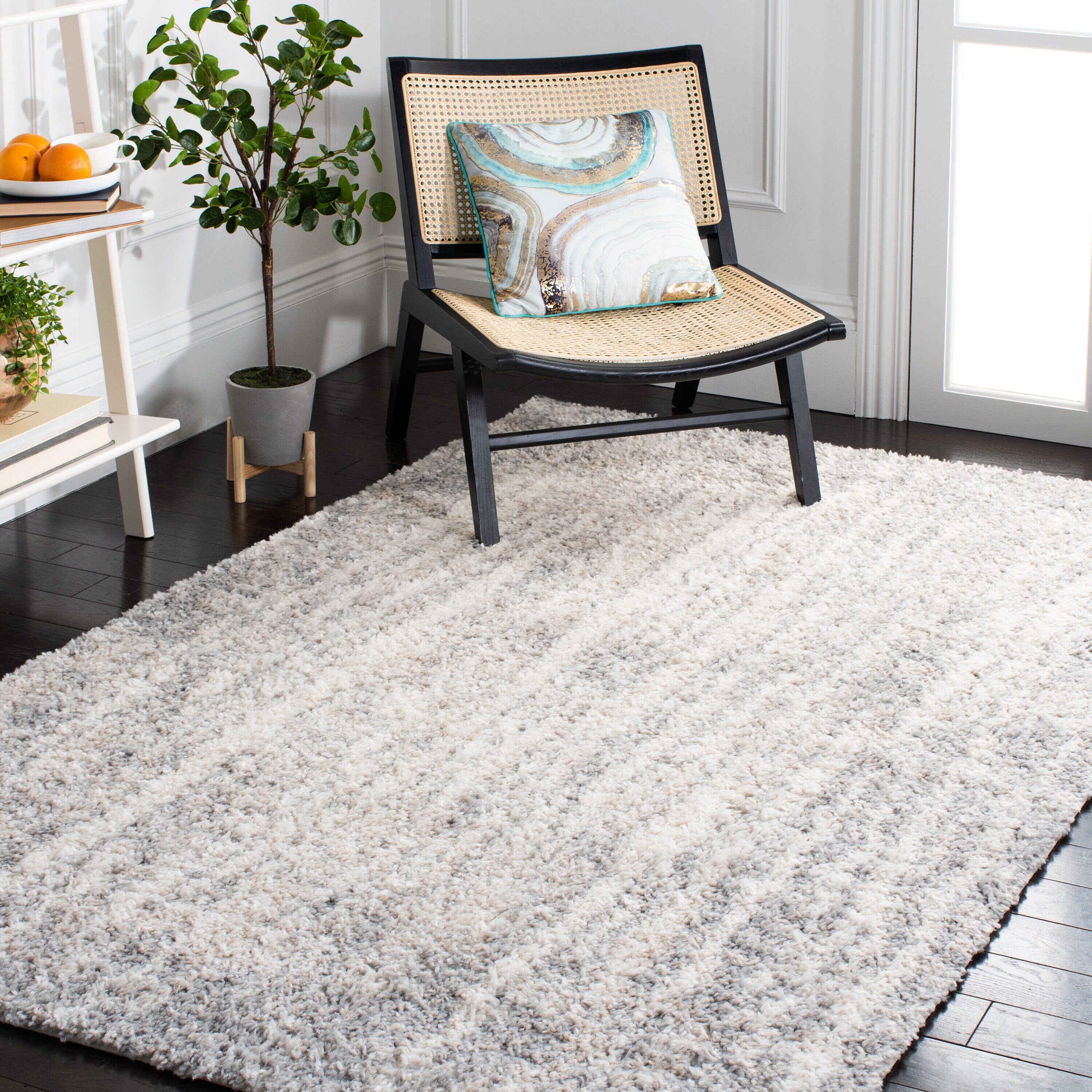 Berber Shag 7 x 9 (ft) Loomed Polypropylene Grey/Ivory Rectangular Indoor Solid Spot Clean Only Area rug