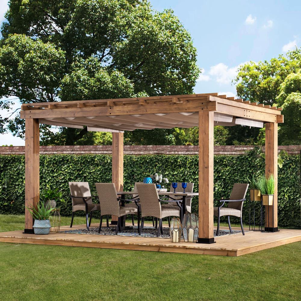 Sunjoy 10-ft W x 12-ft L x 7-ft 6-in Brown Wood Freestanding Pergola ...