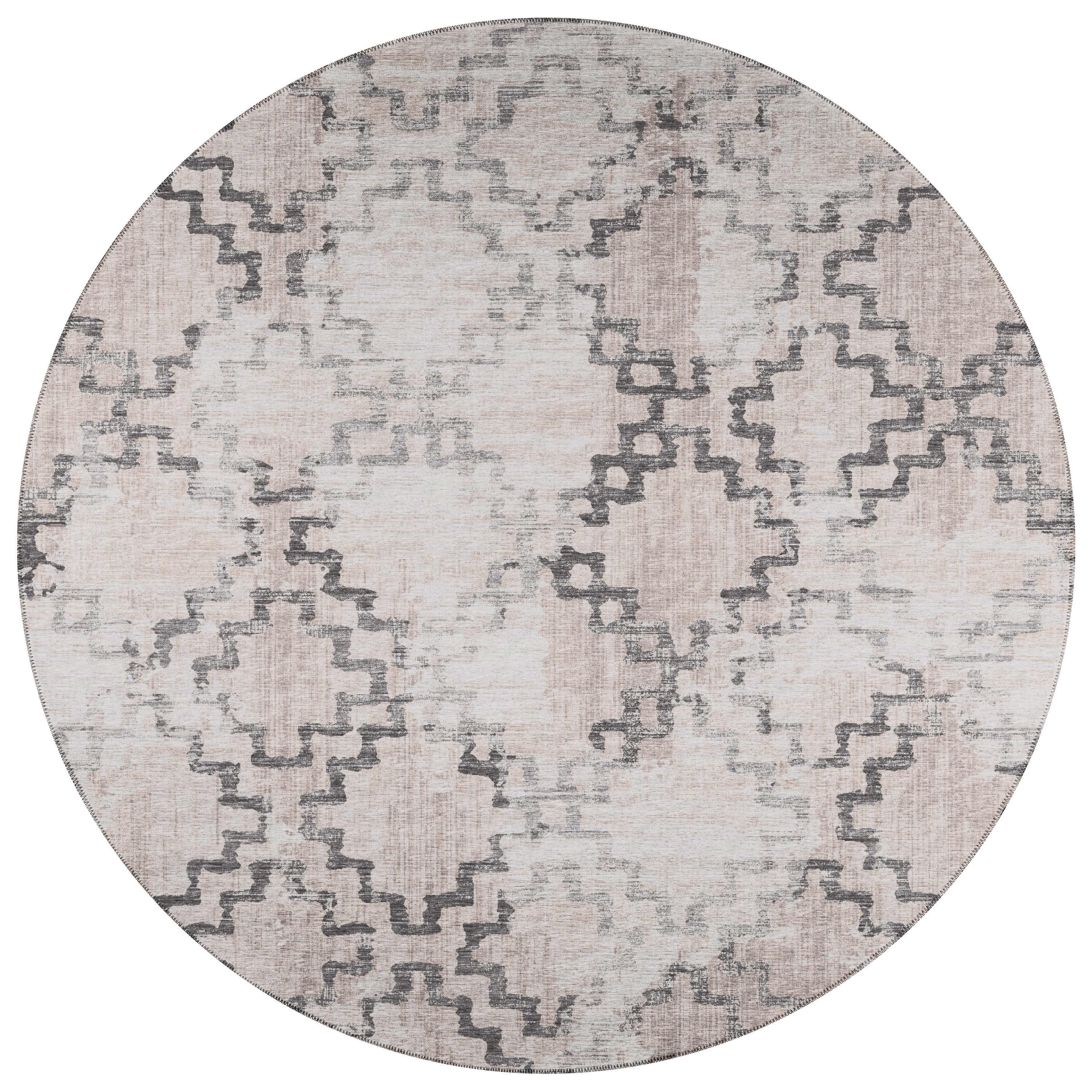Addison Rugs AYU45TA8RO Yuma 8 x 8 (ft) Chenille Taupe Round Indoor/Outdoor Trellis Moroccan Area rug