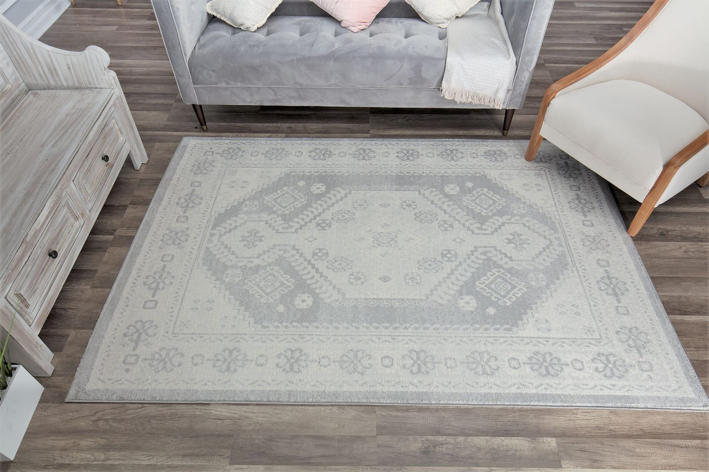 Rugs America Gabriel 2 x 8 Light Grey Indoor Distressed/Overdyed Area ...