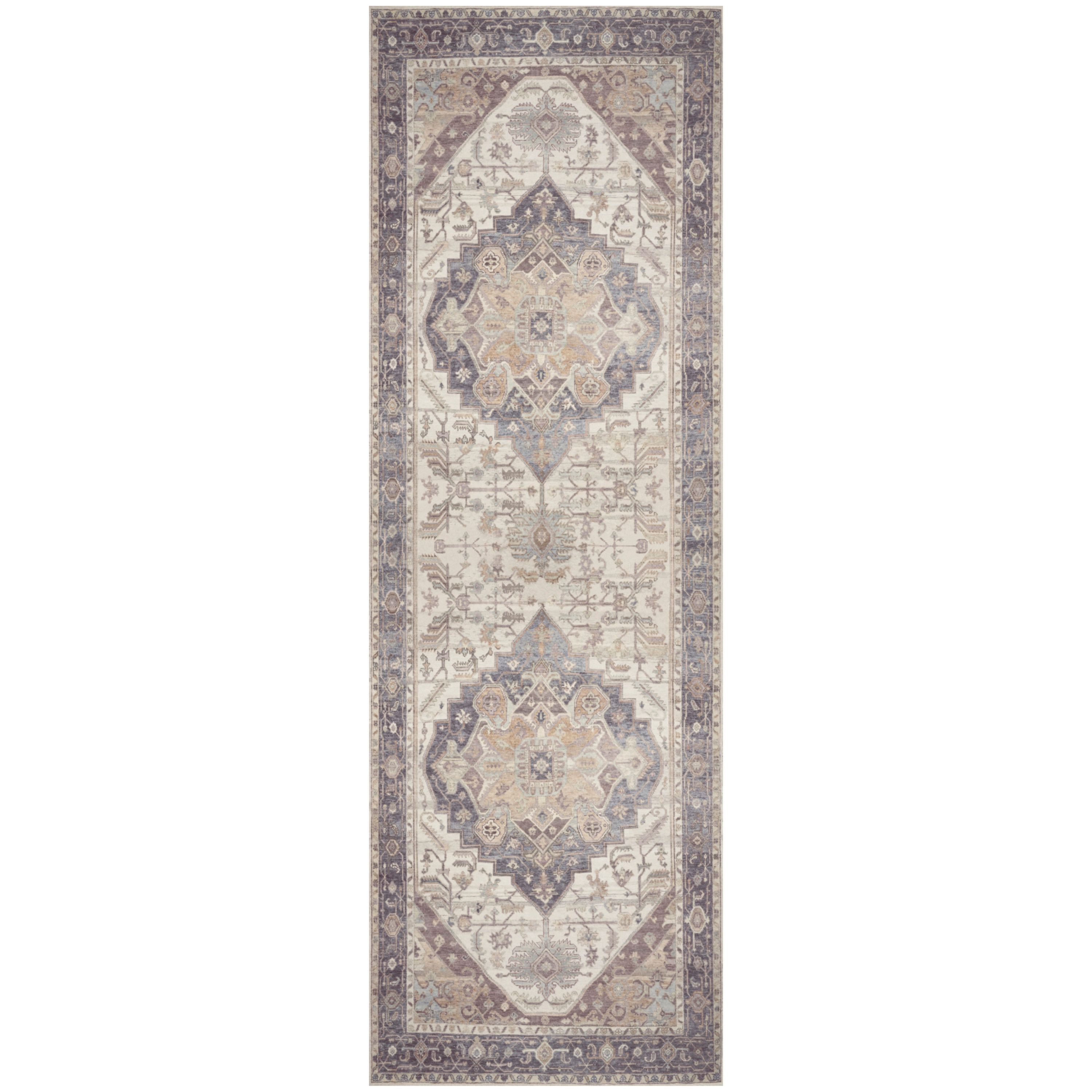  Home Vintage Washables 6 ft Runner Ivory Purple Indoor Runner Rug