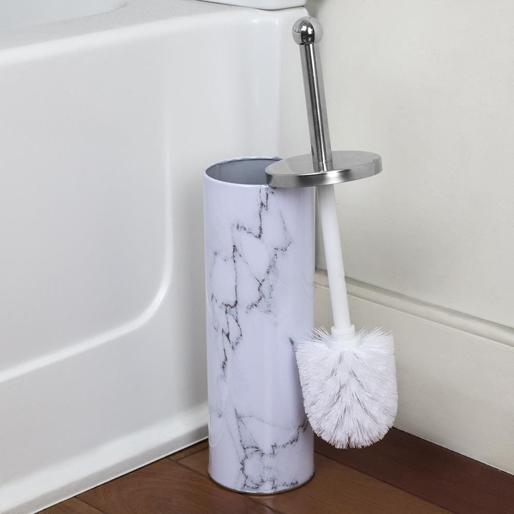 Home Basics Faux Marble Toilet Brush Set, White