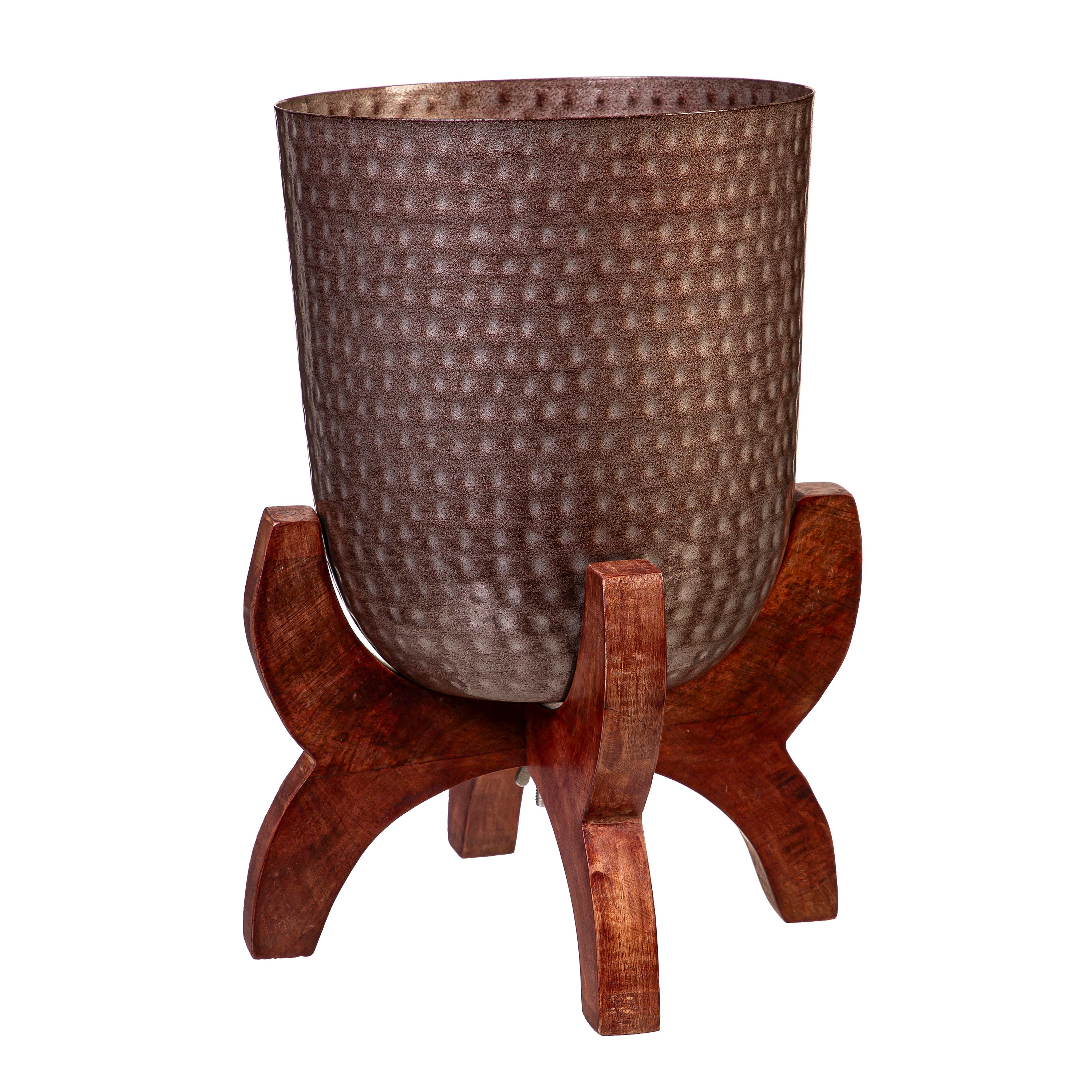 Evergreen 8PMTL451 Round 7.5-in W x 7.5-in L Brown Metal Indoor/Outdoor Planter