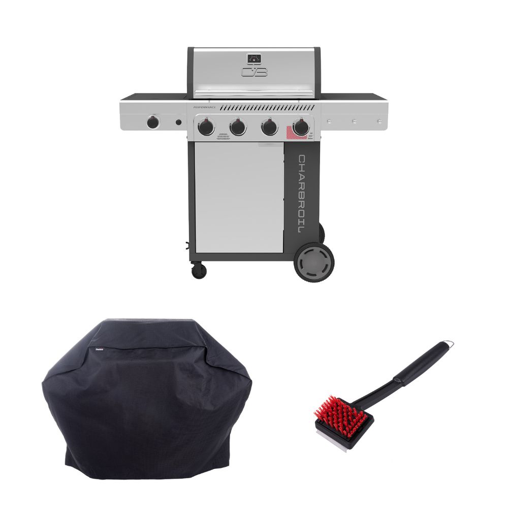 Performance Series Gray 4-Burner Gas Grill with Cover and Brush
