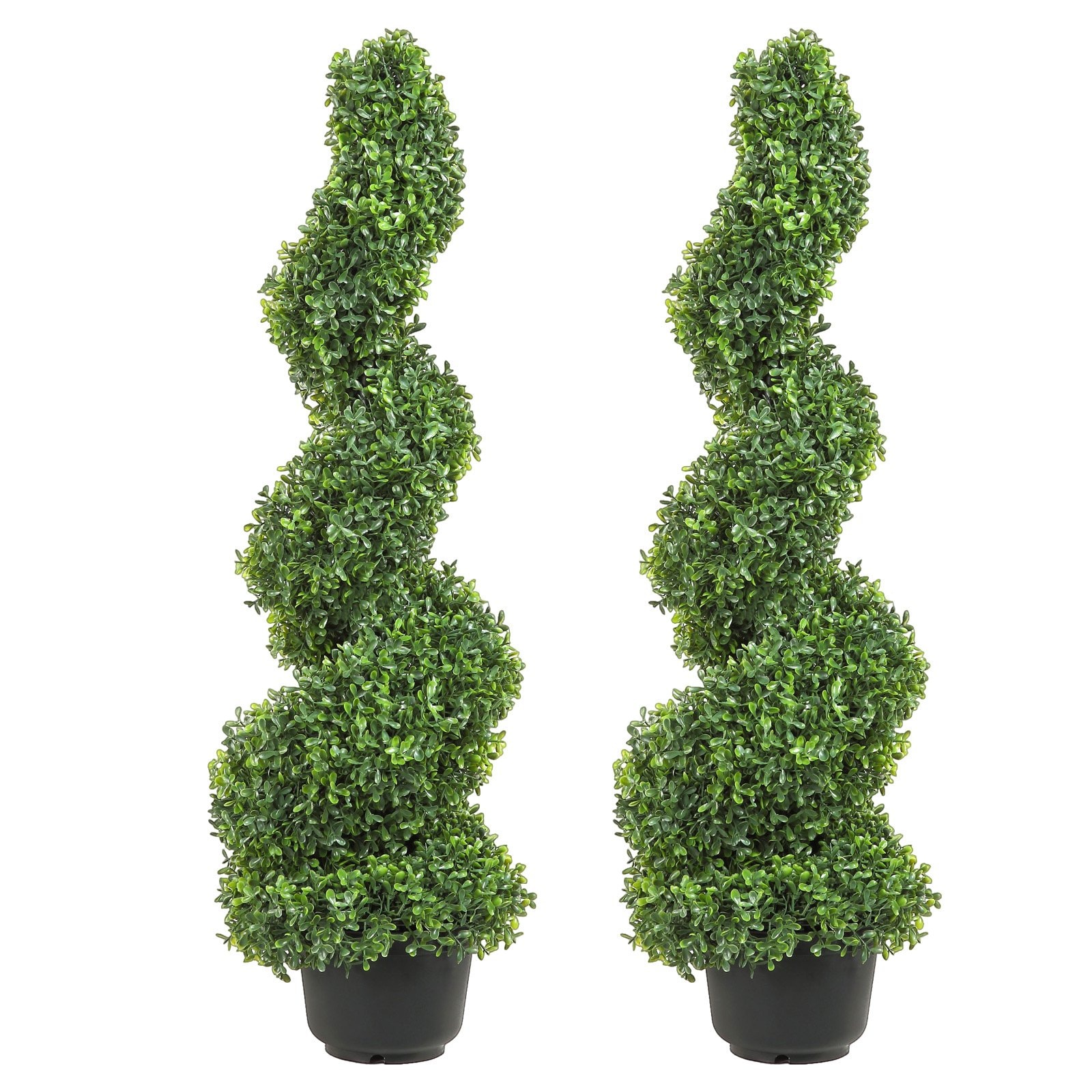 GIVIMO 3-ft Artificial Boxwood Spiral Topiary 2-Pack Faux Plant 91 cm Tall with 10 Replacement Leaves PE Iron Frame for Indoor Outdoor Front Door Decor